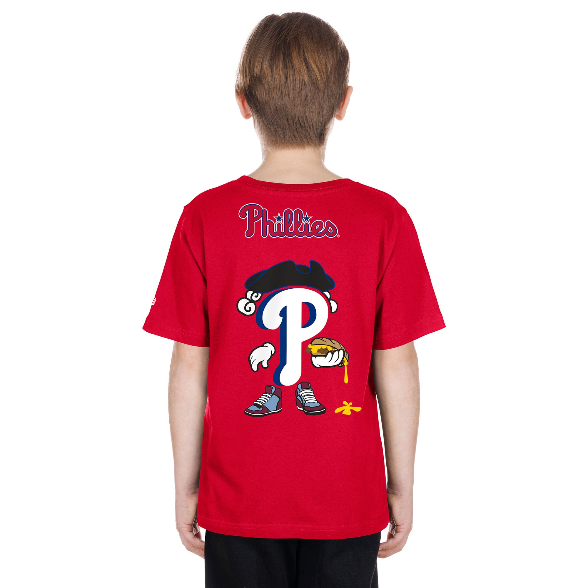 T-shirt New Era rouge pour jeunes avec logo des Phillies de Philadelphie (dessin animé)