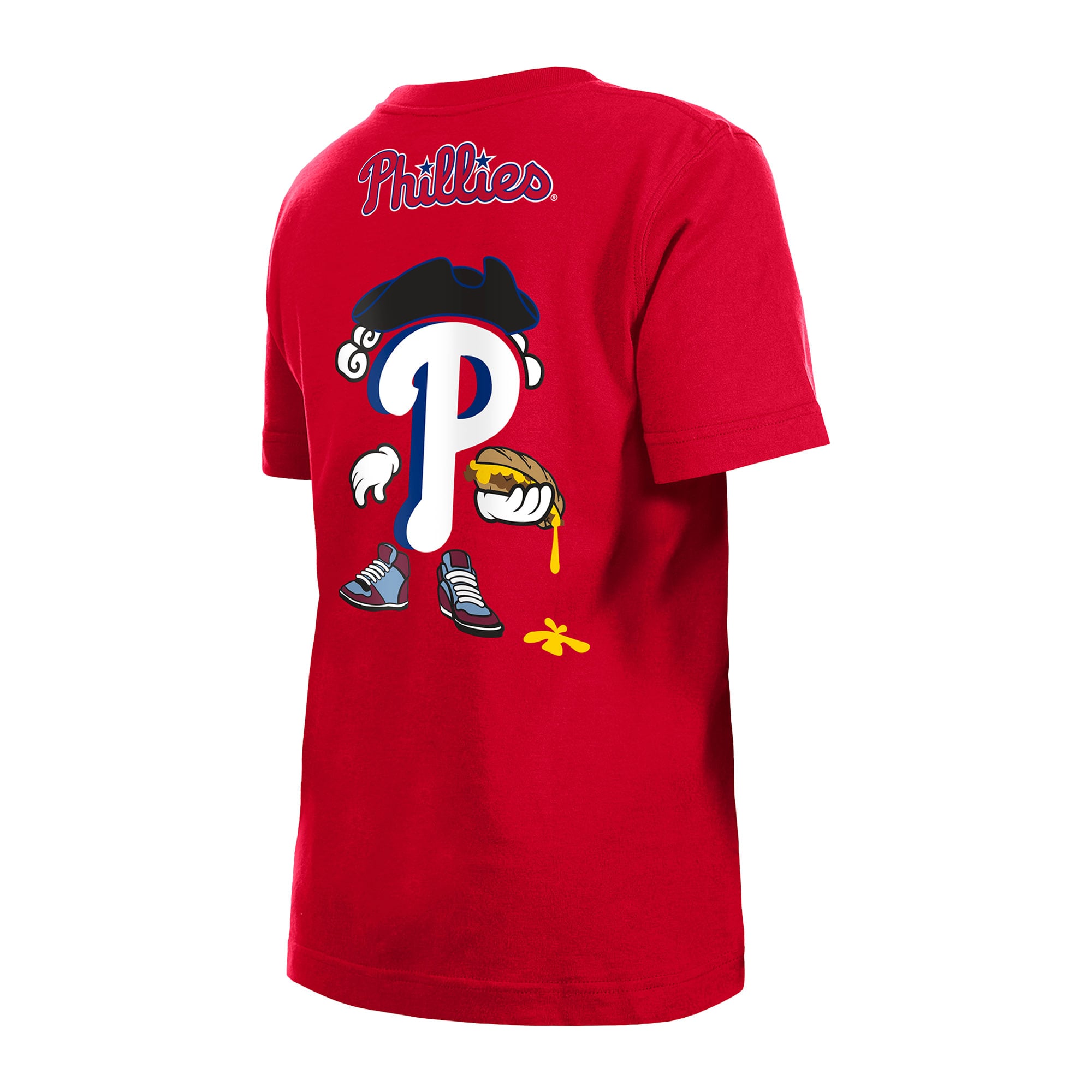 T-shirt New Era rouge pour jeunes avec logo des Phillies de Philadelphie (dessin animé)