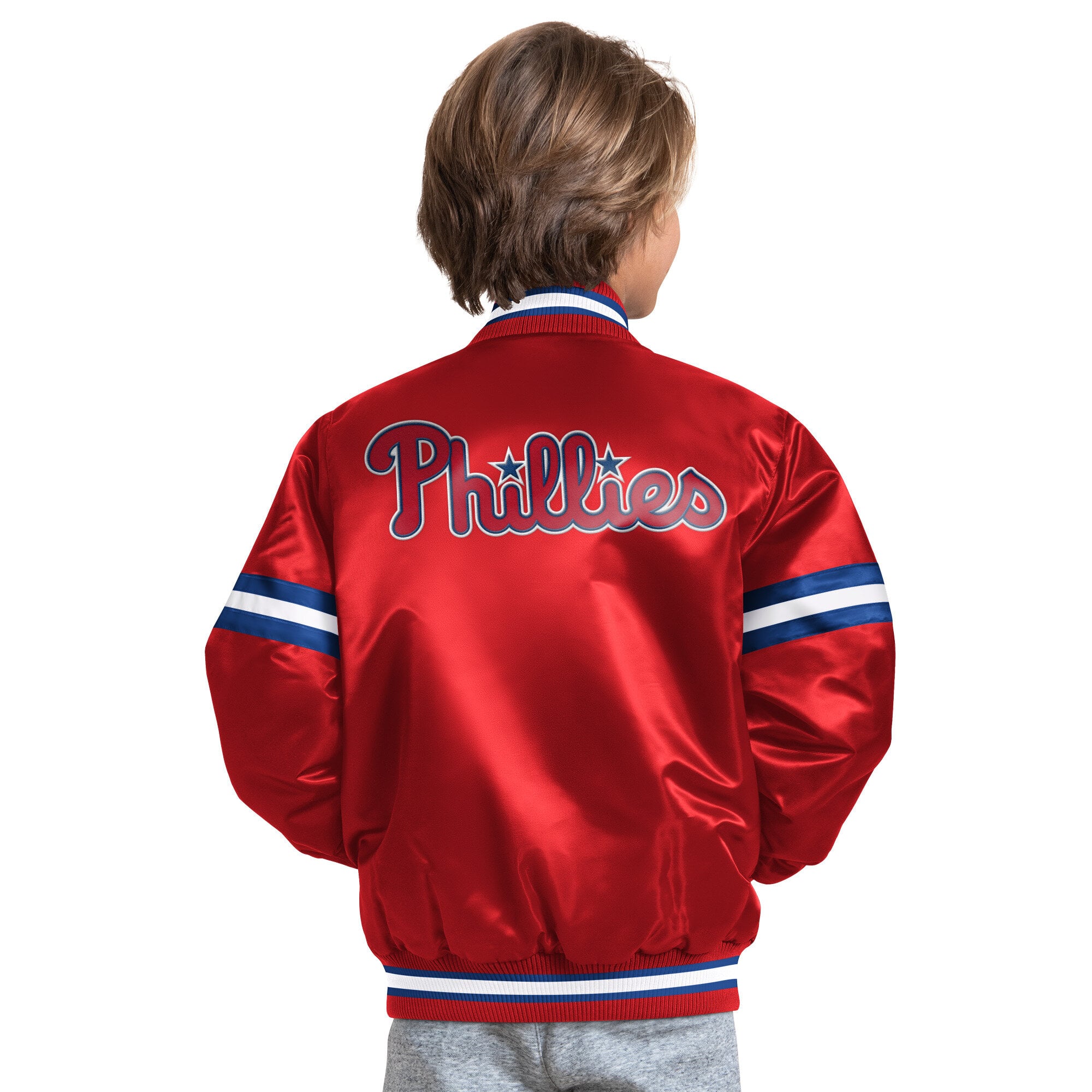 Veste montante Youth Starter rouge Philadelphia Phillies Courtside Jr. Varsity à boutons-pression