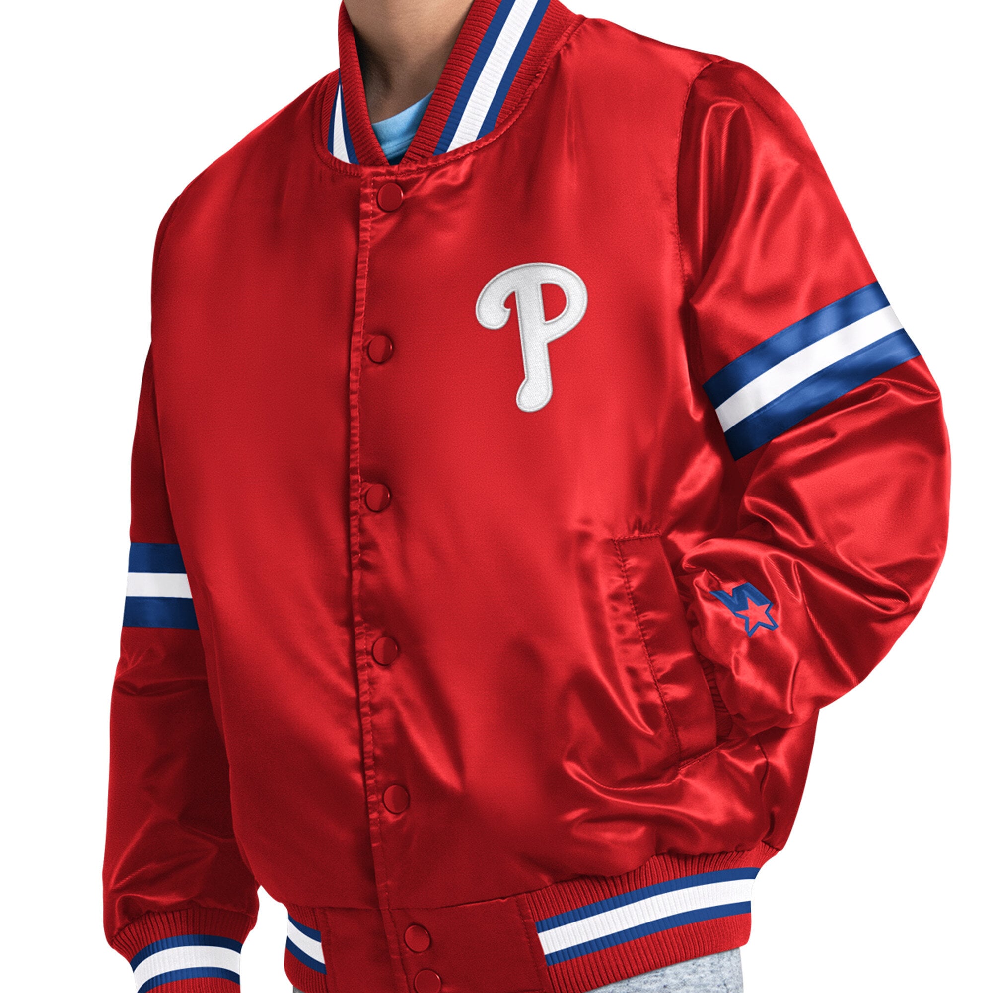 Veste montante Youth Starter rouge Philadelphia Phillies Courtside Jr. Varsity à boutons-pression