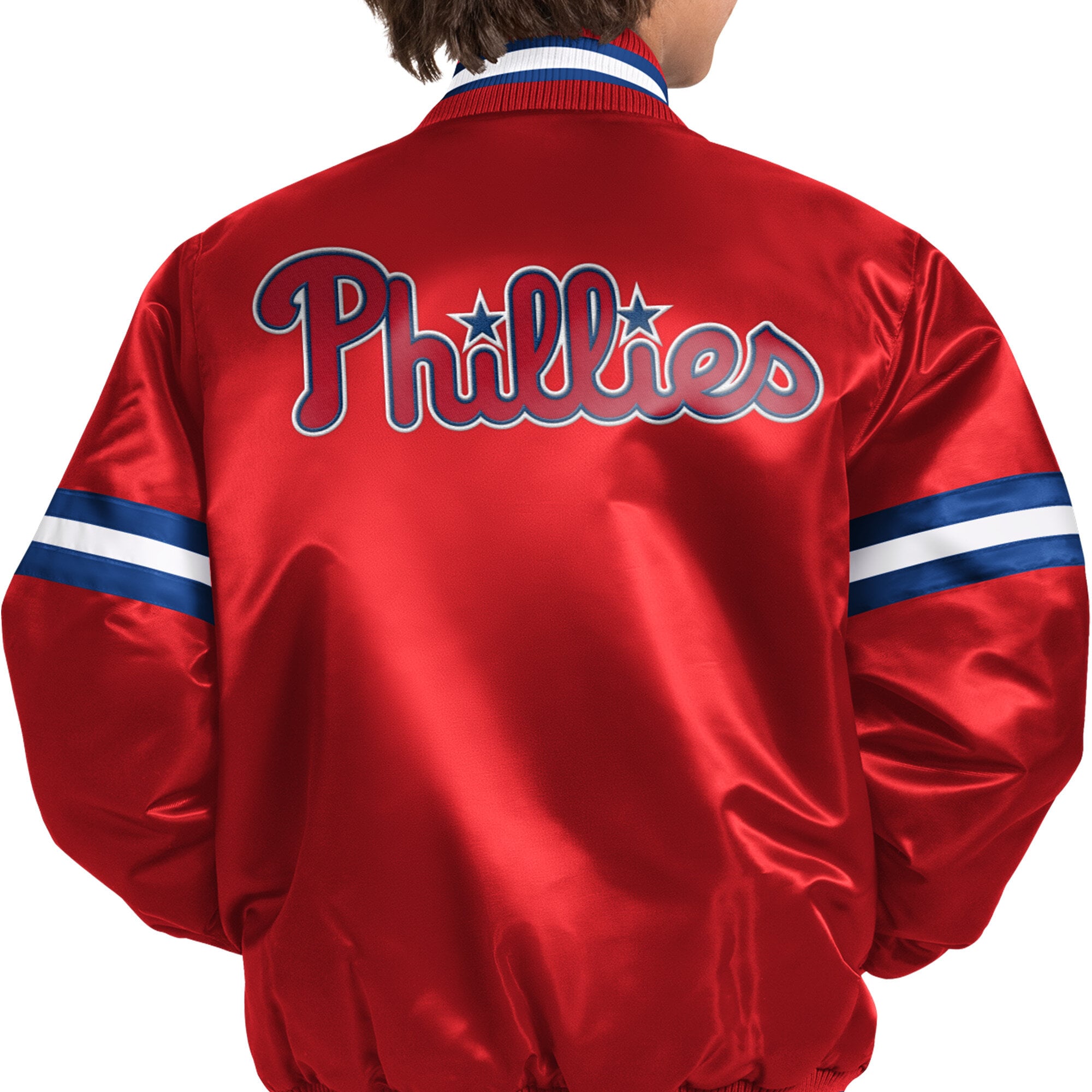 Veste montante Youth Starter rouge Philadelphia Phillies Courtside Jr. Varsity à boutons-pression