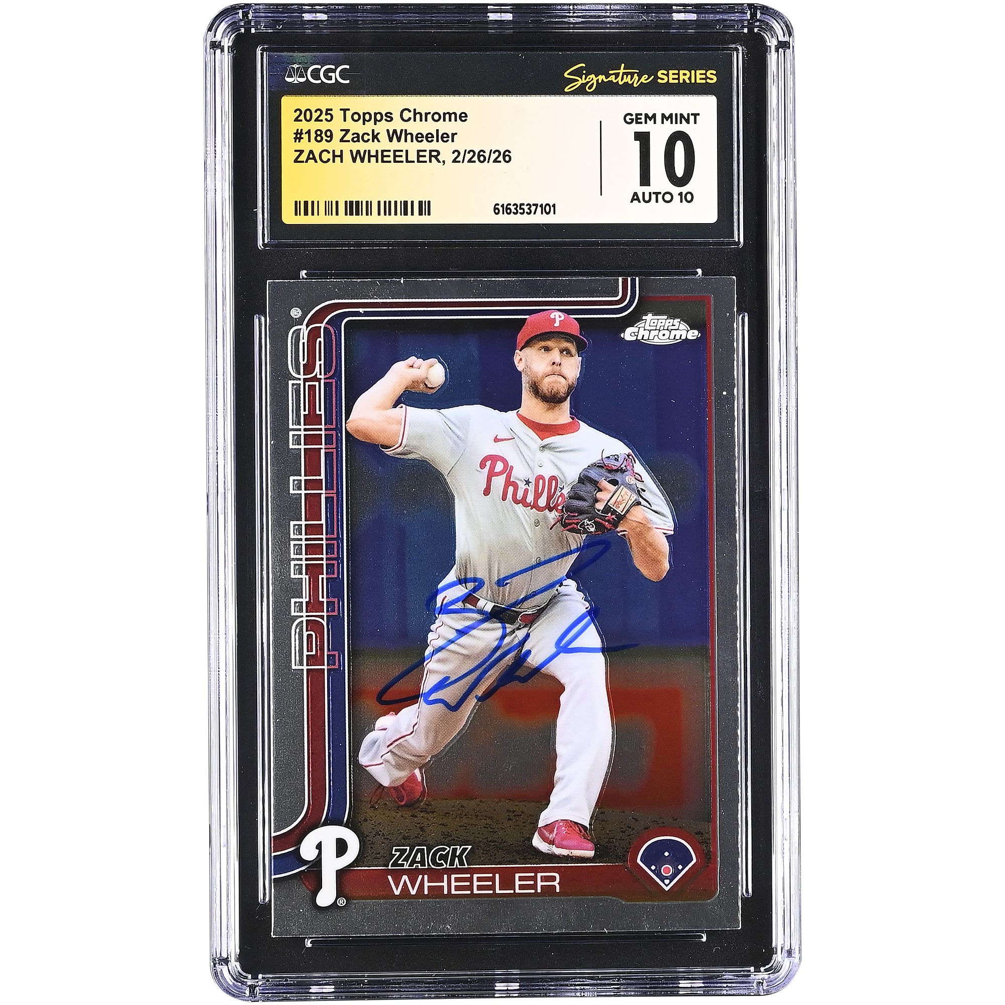 Carte Topps Chrome 2025 n° 189 de Zack Wheeler (Phillies de Philadelphie