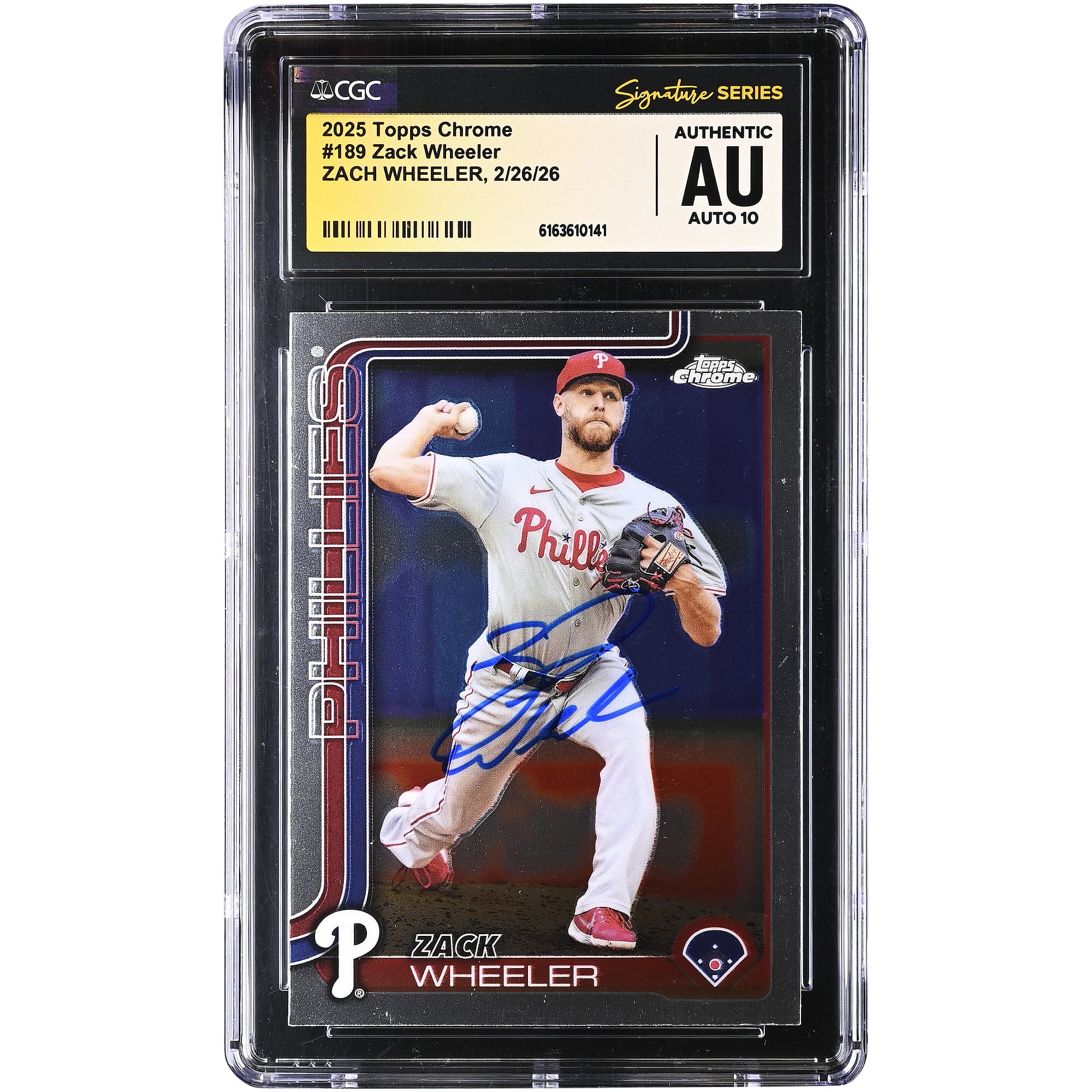 Zack Wheeler Philadelphia Phillies Autographed 2025 Topps Chrome #189 CGC Authenticated Auto 10 Card