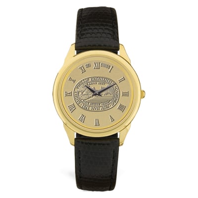 Phillips Exeter Academy Big Red Medallion Leather Wristwatch - Gold