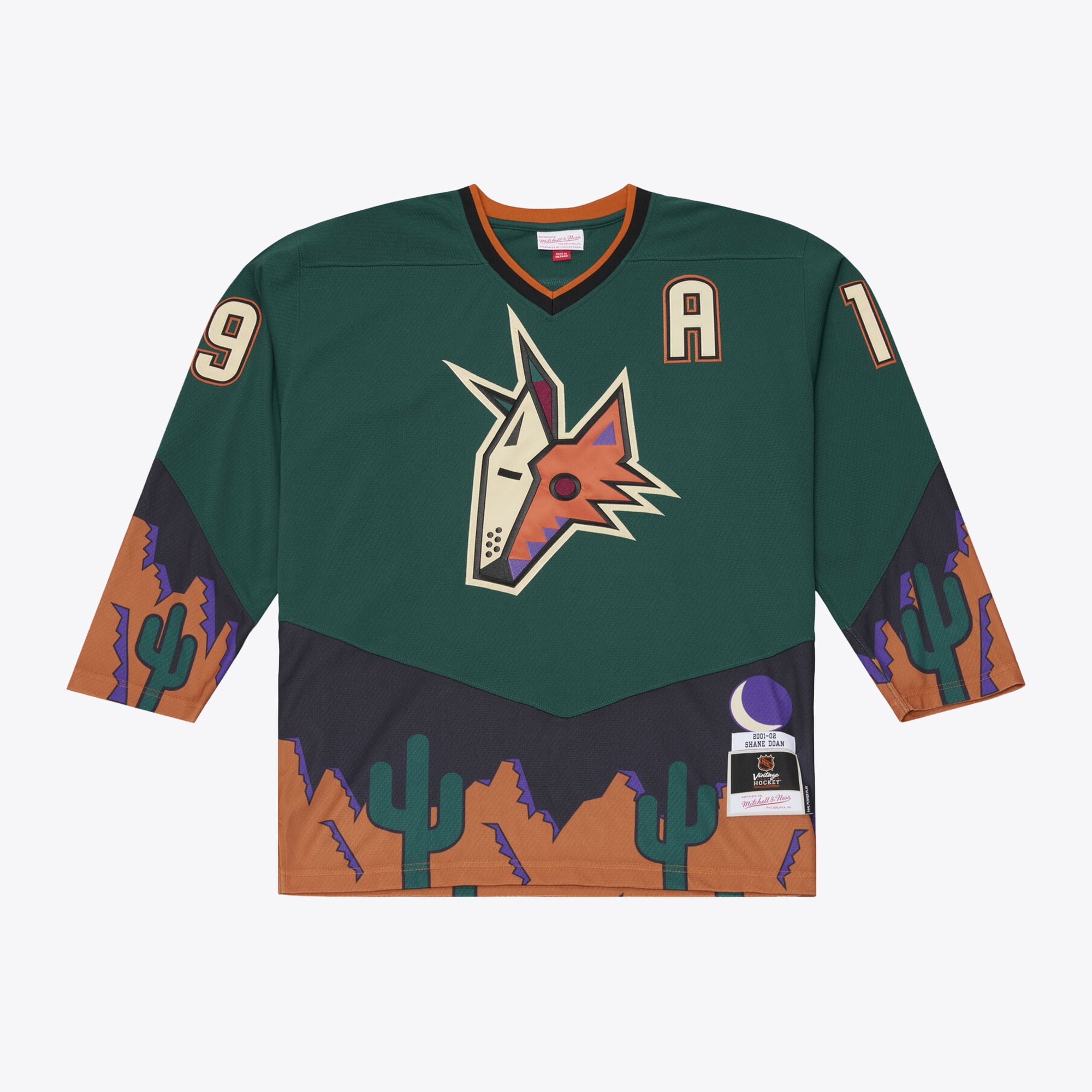 Maillot Mitchell & Ness Shane Doan vert des Phoenix Coyotes 2001/02, écusson de capitaine adjoint, style Power Play, pour homme