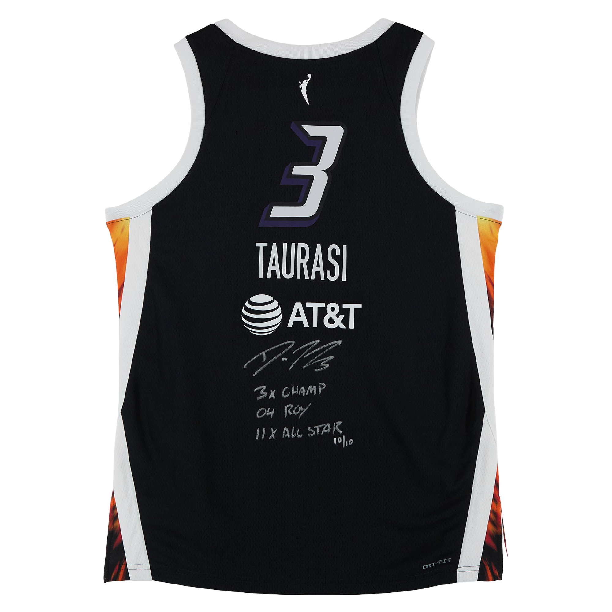 Maillot Nike Black Rebel Edition autographié par Diana Taurasi (Phoenix Mercury) avec plusieurs inscriptions