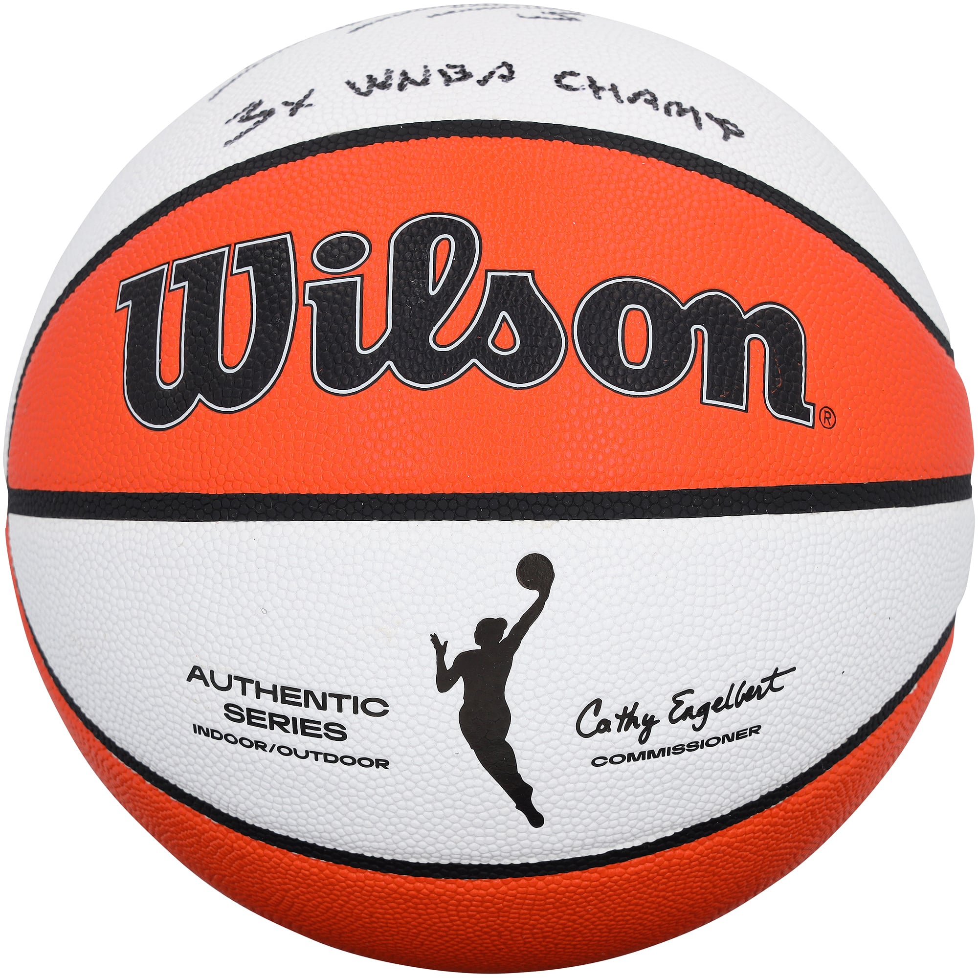 Ballon de basket-ball WNBA Wilson Authentic Series autographié par Diana Taurasi (Phoenix Mercury) pour intérieur/extérieur avec inscription « 3 fois championne WNBA ».