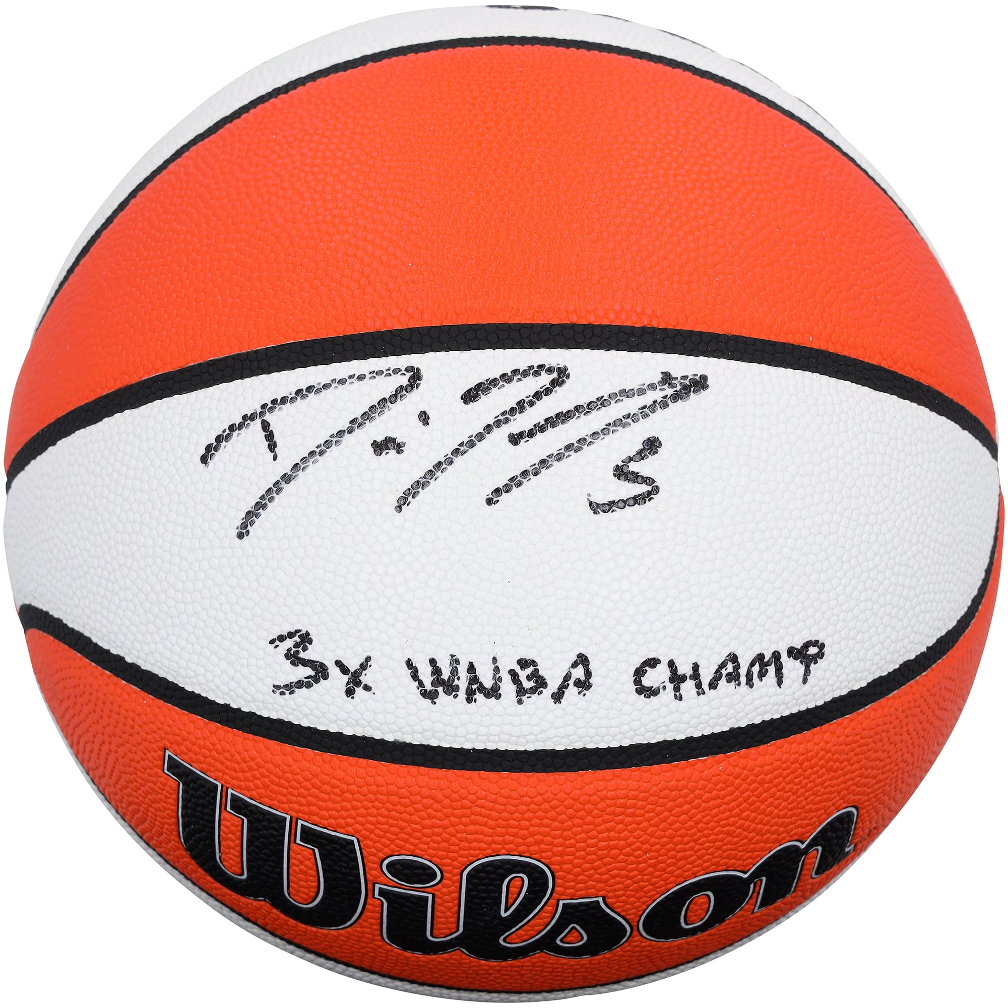 Ballon de basket-ball WNBA Wilson Authentic Series autographié par Diana Taurasi (Phoenix Mercury) pour intérieur/extérieur avec inscription « 3 fois championne WNBA ».