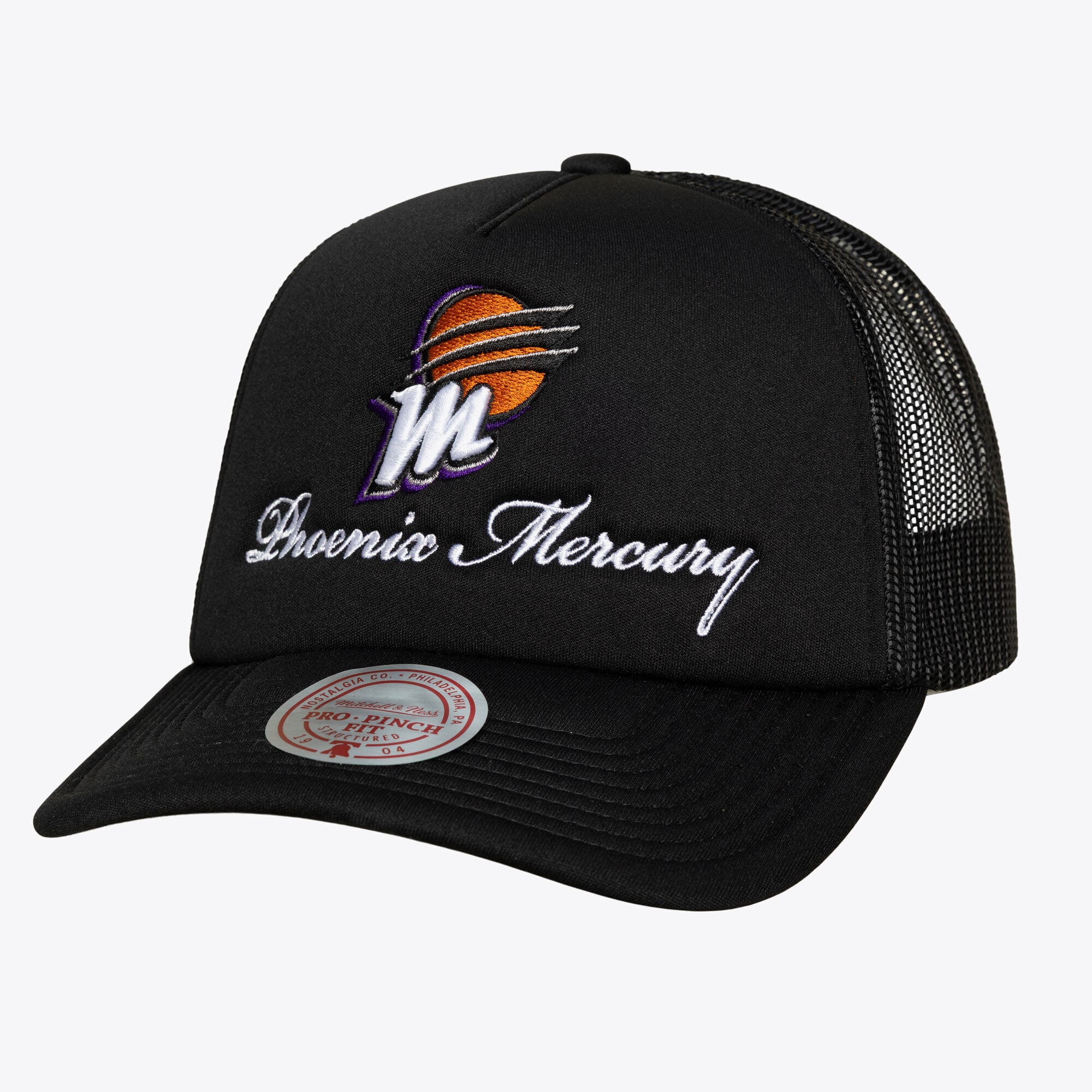 Casquette trucker unisexe Mitchell & Ness Black Phoenix Mercury Script Pro à pincement ajustable