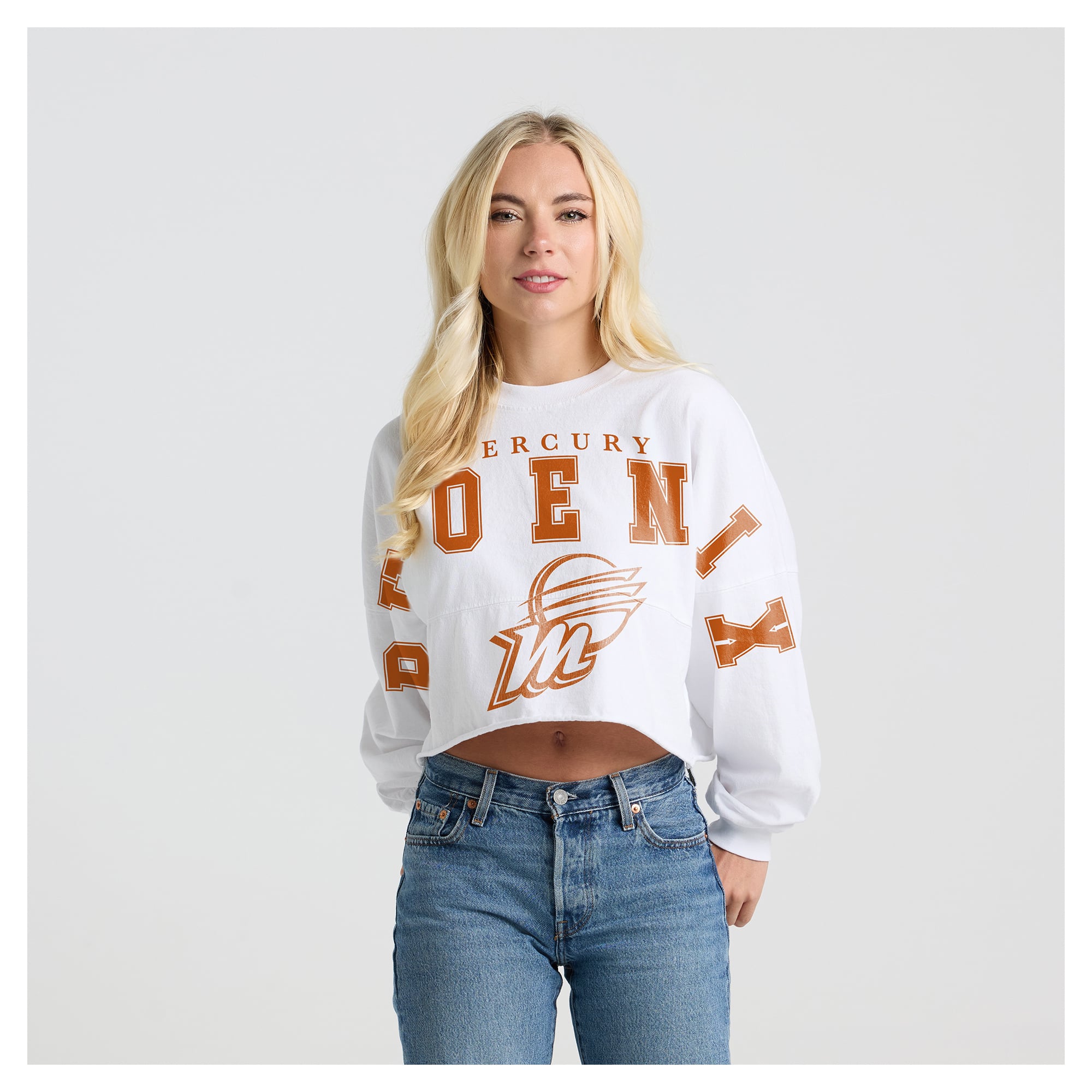 Women's Fanatics White Phoenix Mercury Spirit Jersey Cropped Crew Neck Sweatshirt