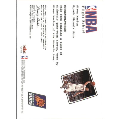 2001-02 Fleer Shoebox NBA Flight School Cadet #9 Shawn Marion
