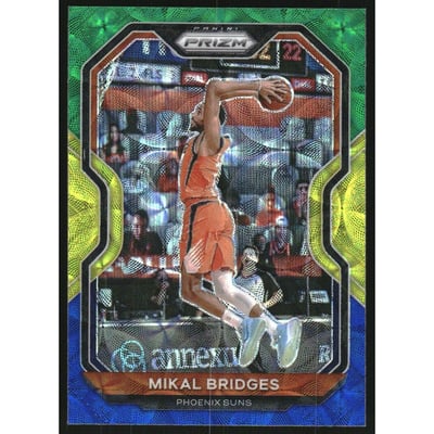 2020-21 Panini Prizm Prizms Choice Blue Yellow and Green #204 Mikal Bridges