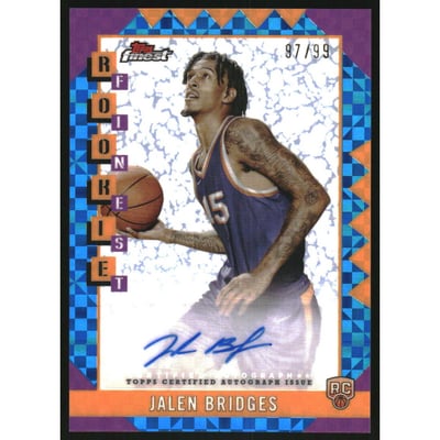 2024-25 Finest Rookie Autographs Blue X-Fractors #RFAJB Jalen Bridges