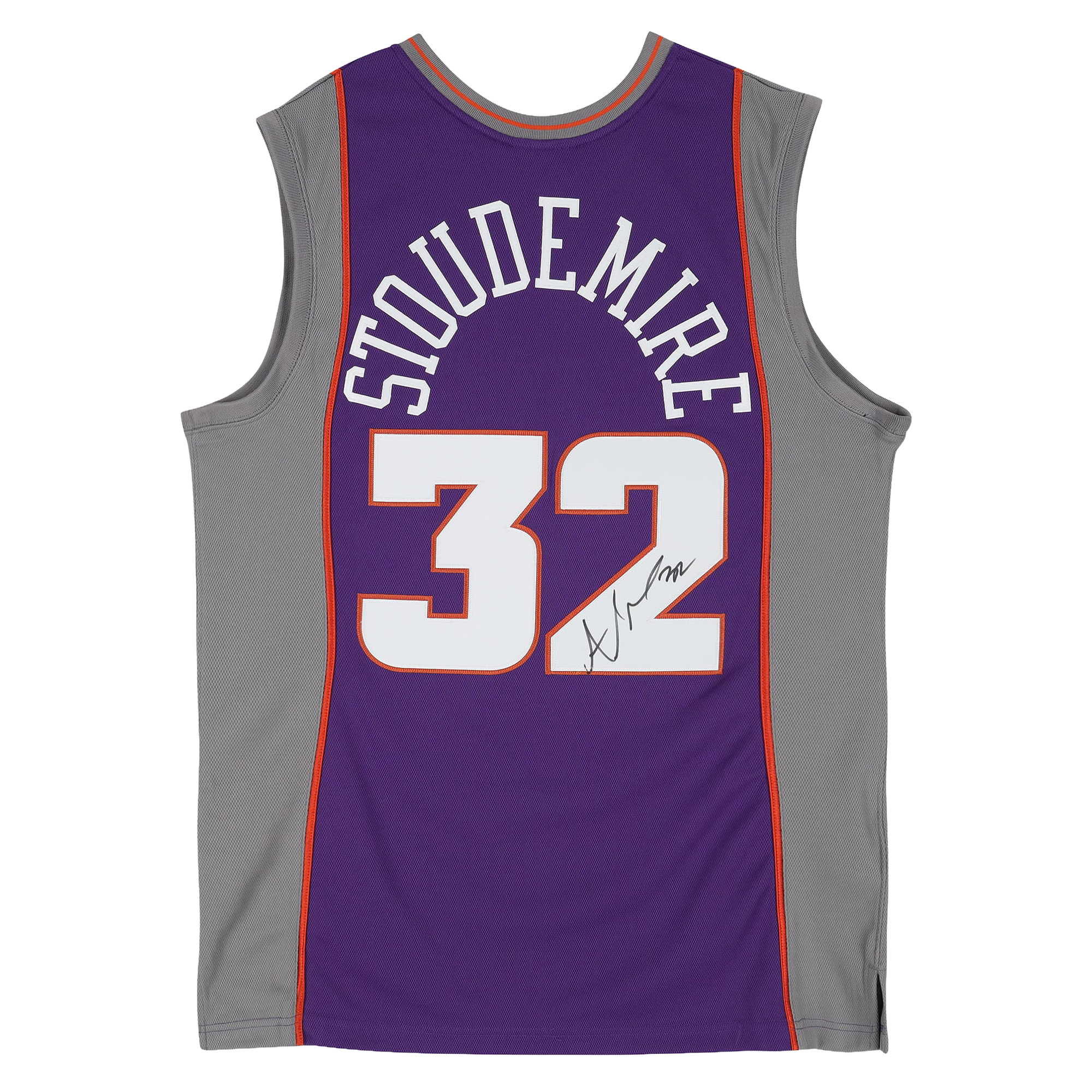 Maillot authentique Mitchell & Ness violet 2002 autographié par Amar'e Stoudemire des Phoenix Suns