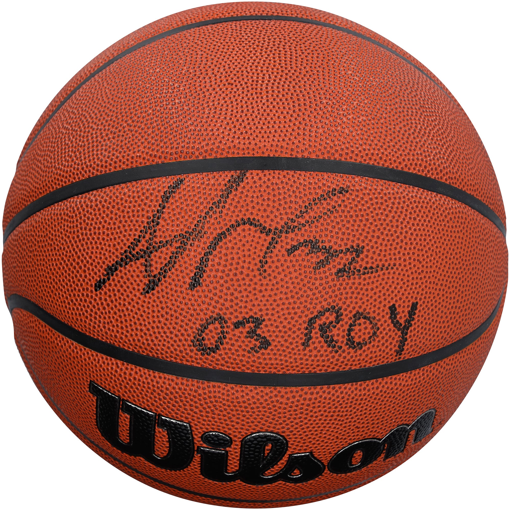 Ballon de basket-ball Wilson Authentic Series intérieur/extérieur autographié par Amar'e Stoudemire des Phoenix Suns, avec inscription « 03 ROY » - Encre noire