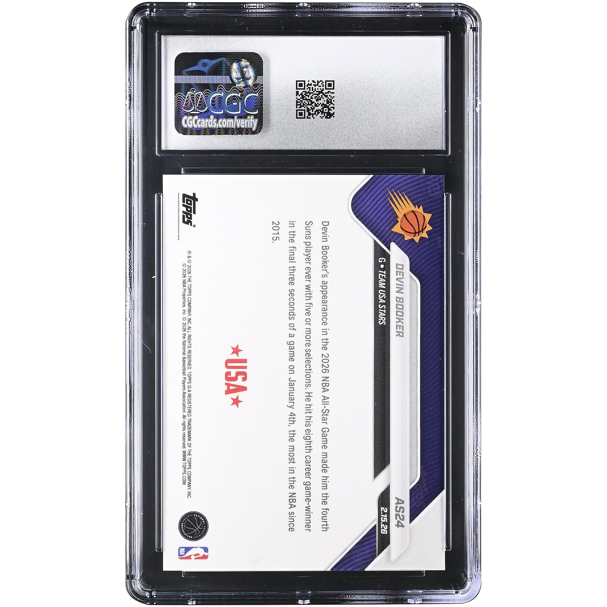 Carte Devin Booker Phoenix Suns 2025-26 Topps Now All-Star Game #AS24 authentifiée CGC (n° 10)