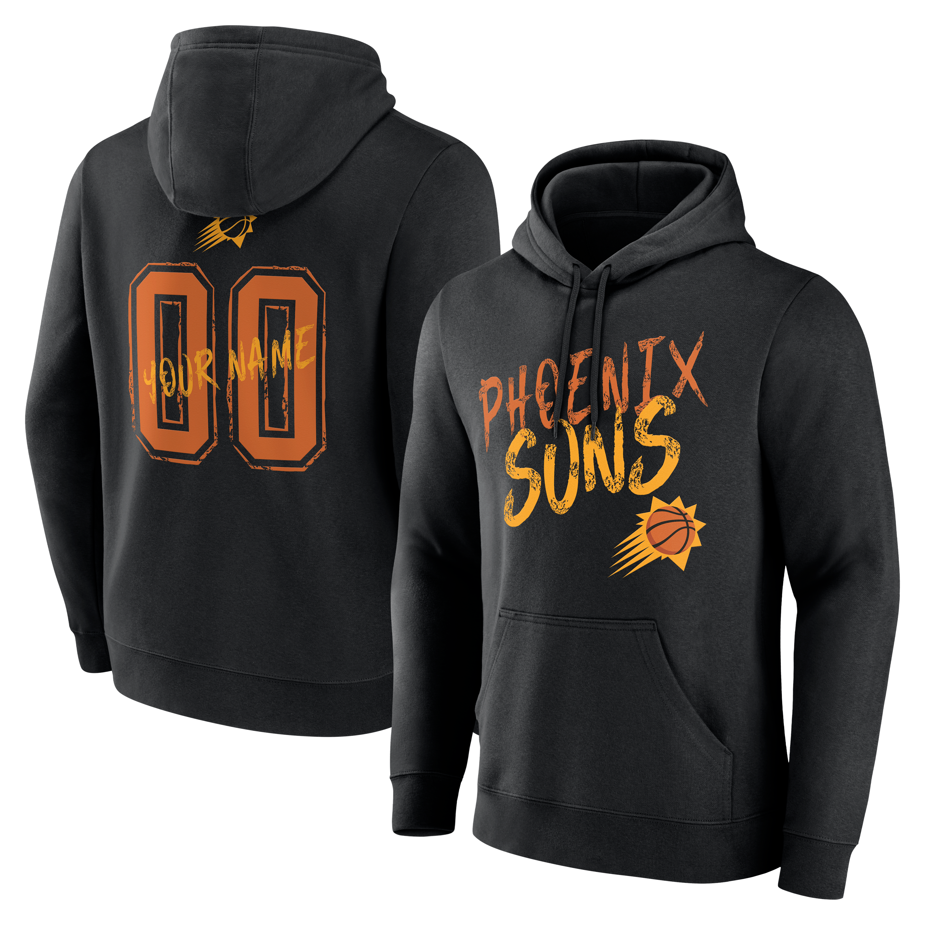 Sweat à capuche noir Phoenix Suns Hustle pour homme, personnalisé avec nom et numéro.