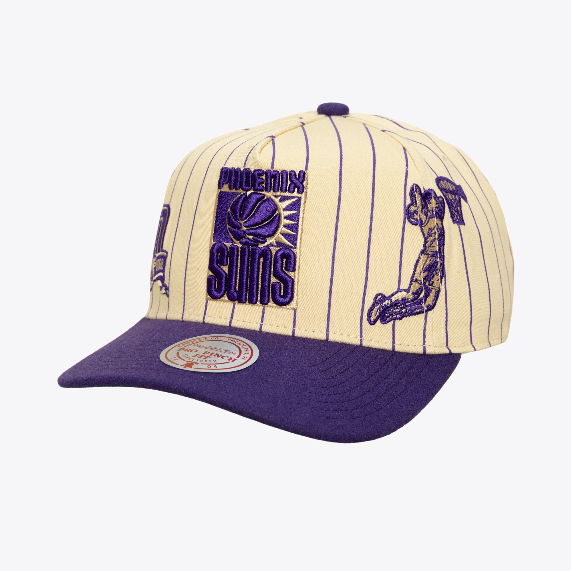 Casquette ajustable Mitchell & Ness Pro pour homme, couleur crème, Phoenix Suns Hardwood Classics Retro Roots Stripe.