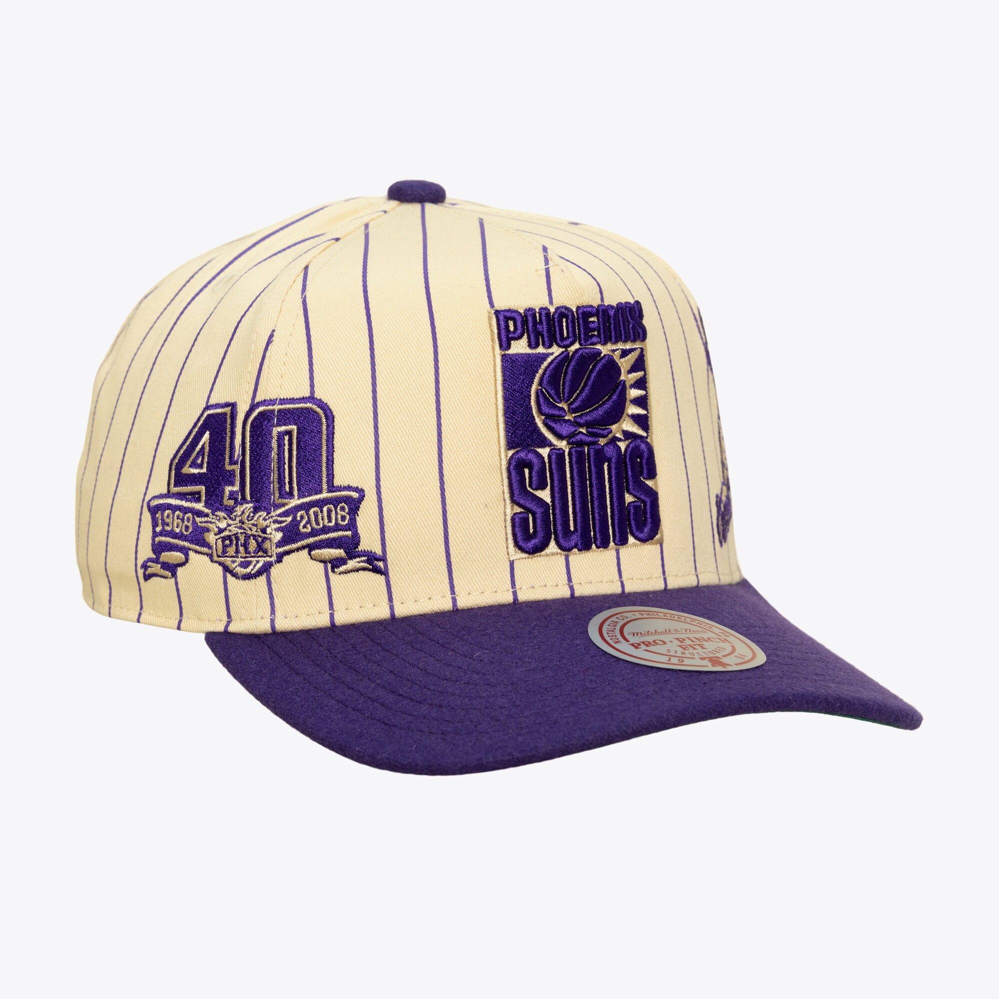 Casquette ajustable Mitchell & Ness Pro pour homme, couleur crème, Phoenix Suns Hardwood Classics Retro Roots Stripe.