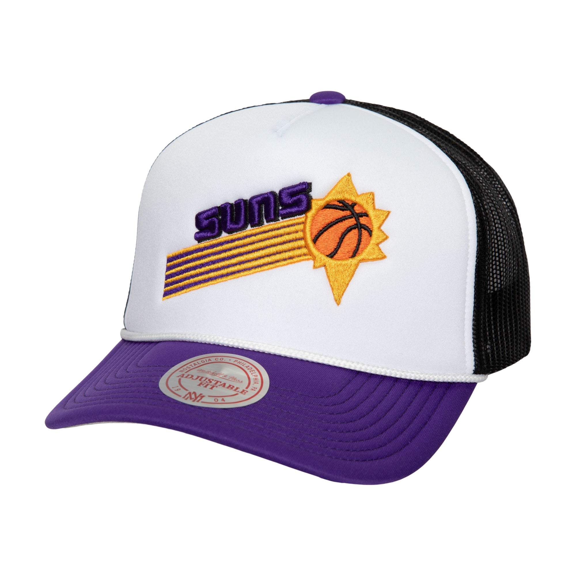 Men's Phoenix Suns Mitchell & Ness White Hardwood Classics Blocker Foam Front Trucker Snapback Hat