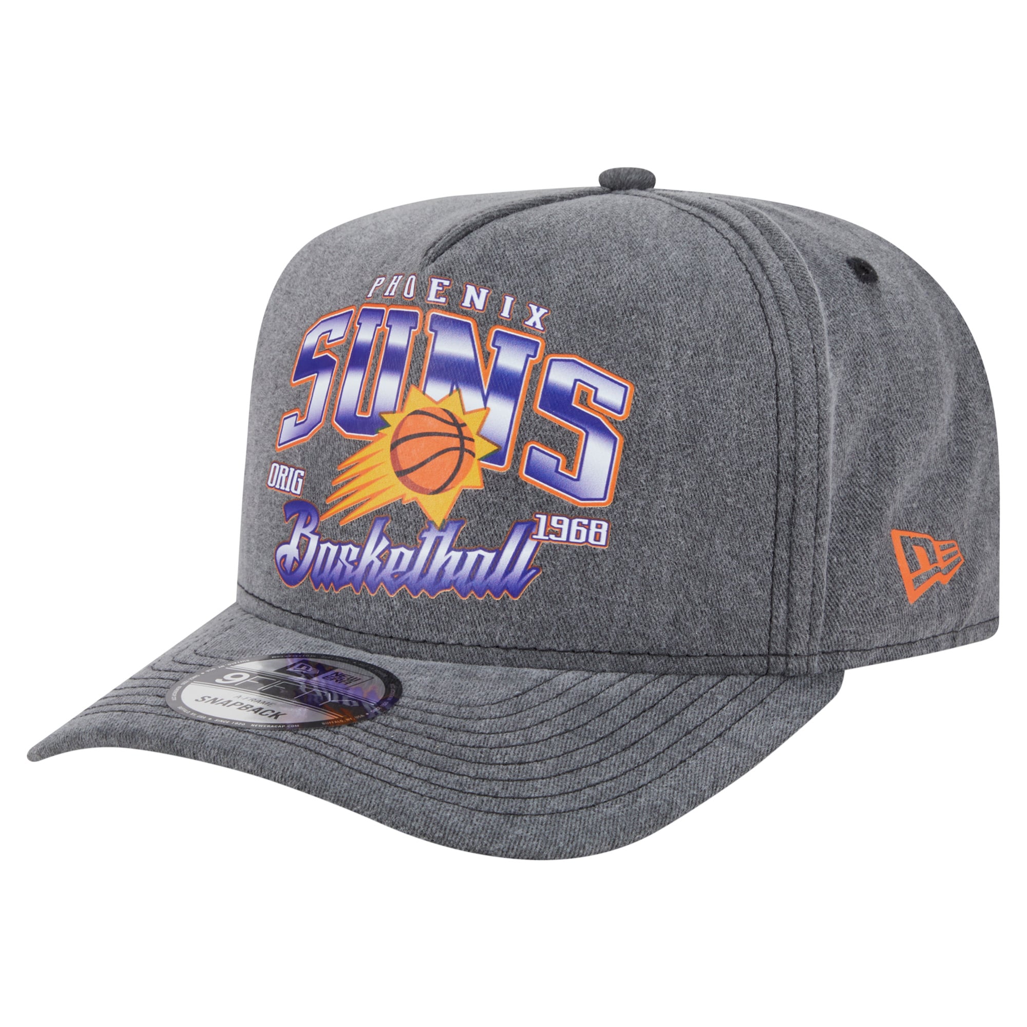 Men's Phoenix Suns New Era Charcoal Throwback Washed Pre-Curved 9FIFTY Snapback Hat