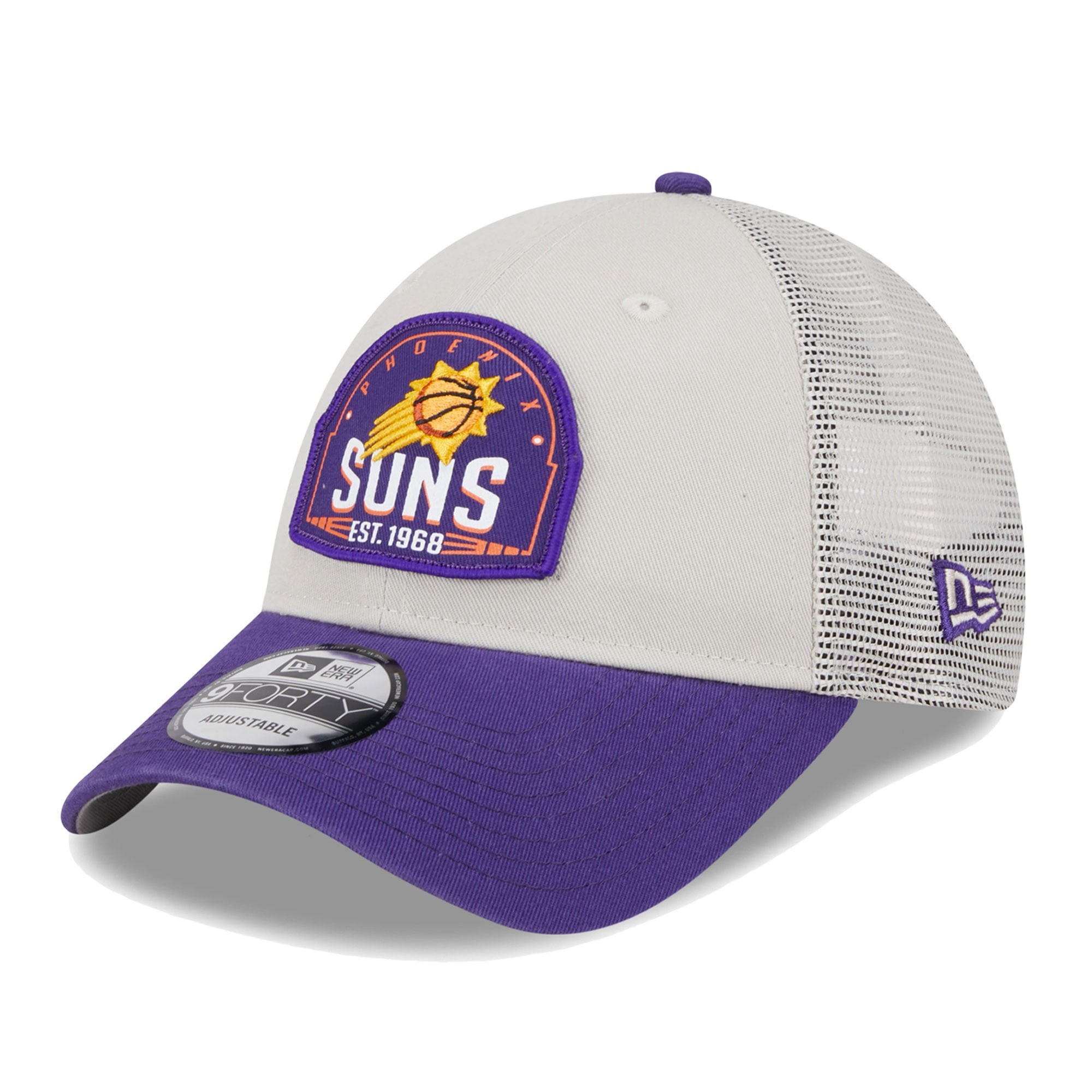 Men's Phoenix Suns New Era Khaki/Purple Throwback Patch Trucker 9FORTY Adjustable Hat