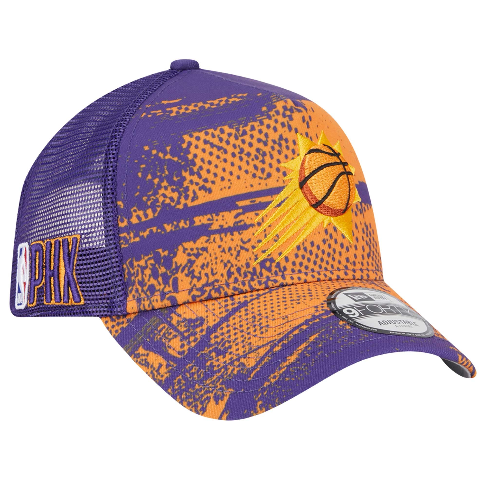 Men's Phoenix Suns New Era Purple/Orange Tip Off A-Frame Trucker 9FORTY Adjustable Hat
