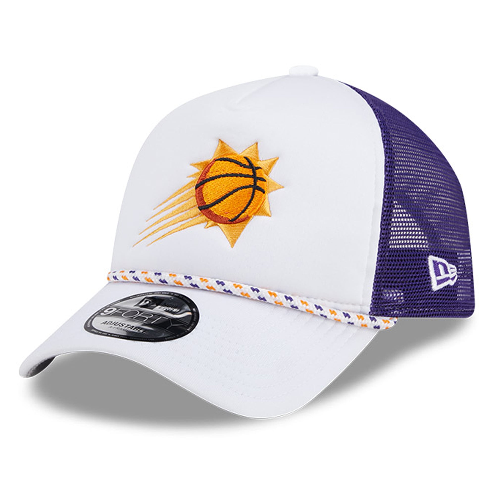 Men's Phoenix Suns New Era White/Purple Court Sport Foam A-Frame 9FORTY Adjustable Trucker Hat