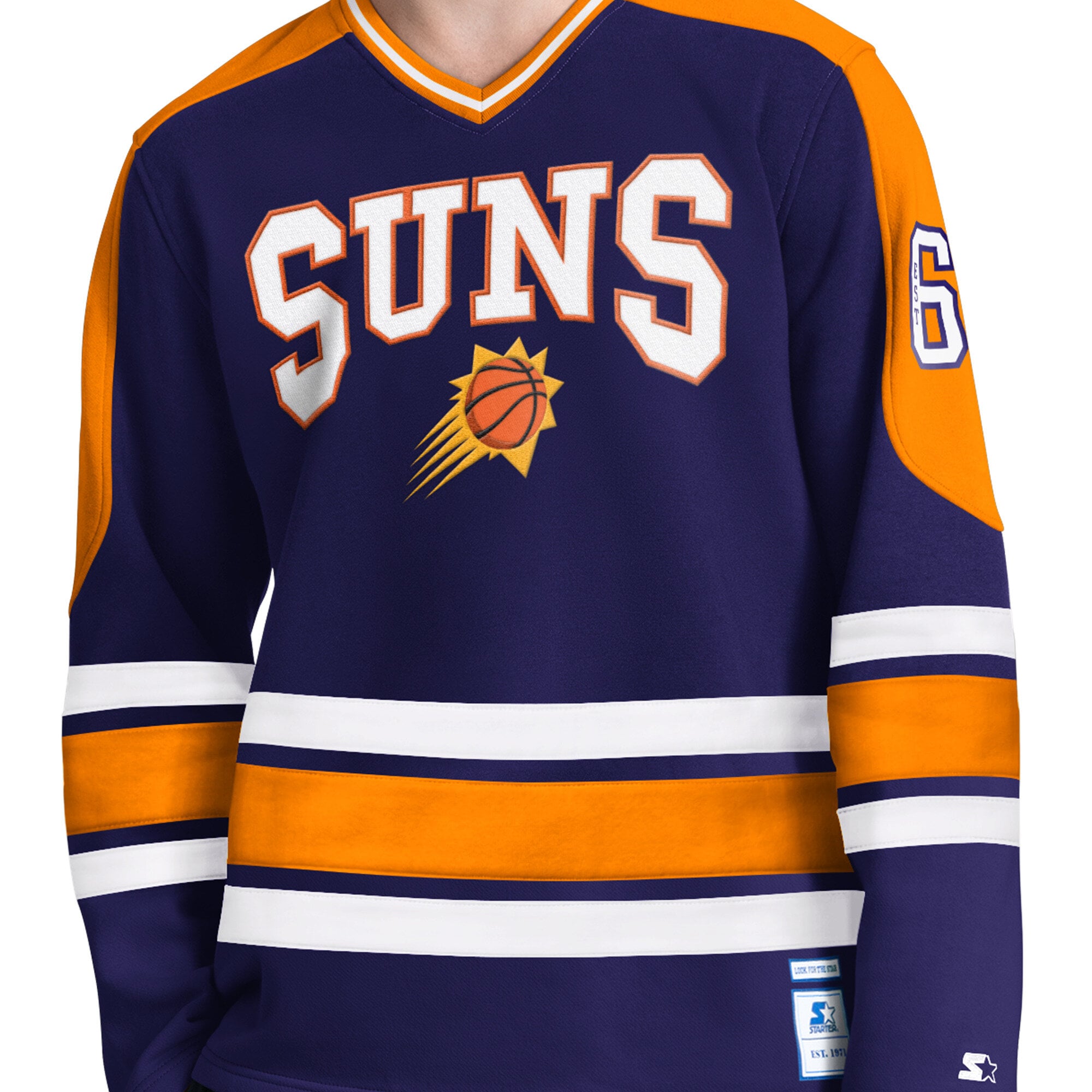 T-shirt à manches longues et col en V Starter violet Phoenix Suns pour homme