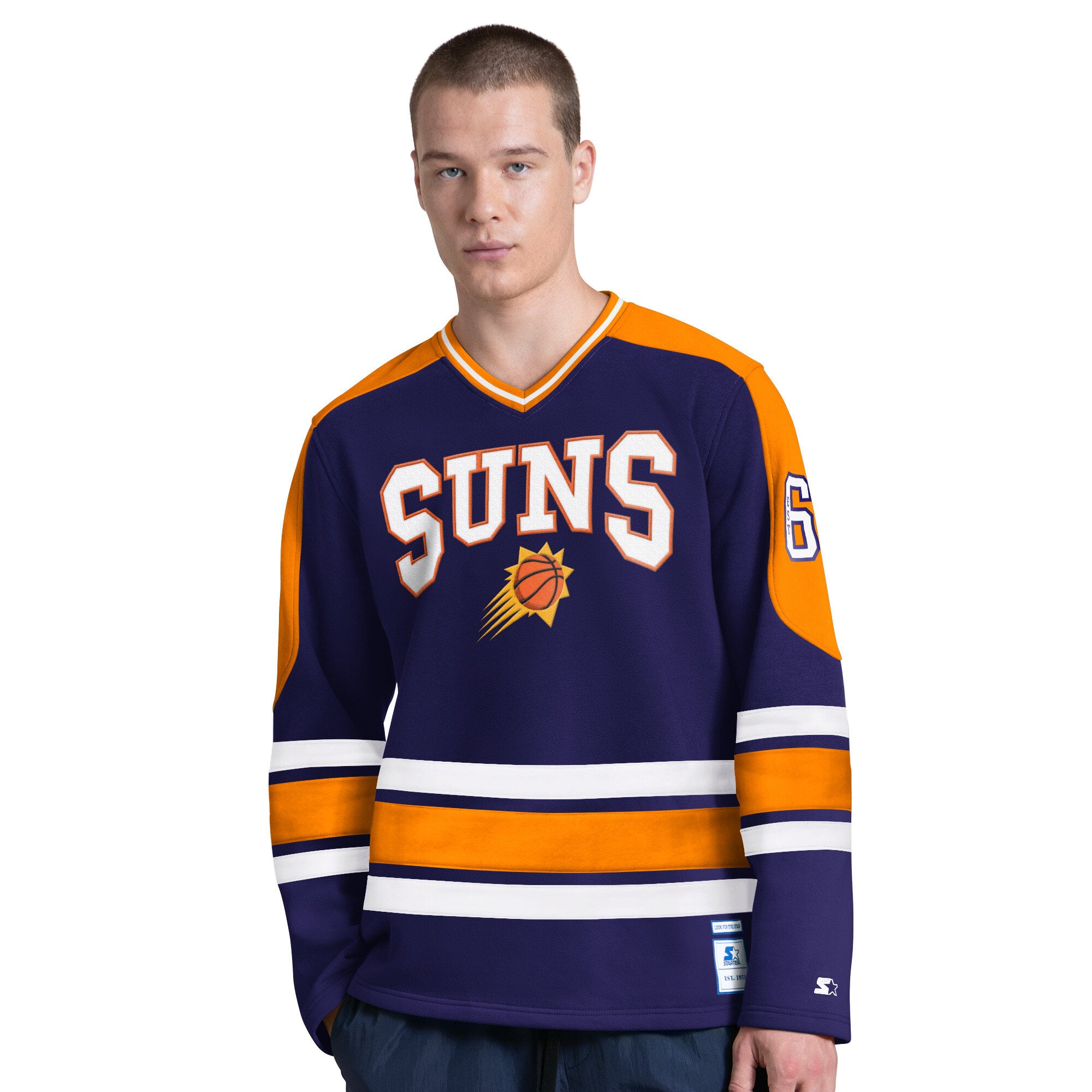 T-shirt à manches longues et col en V Starter violet Phoenix Suns pour homme