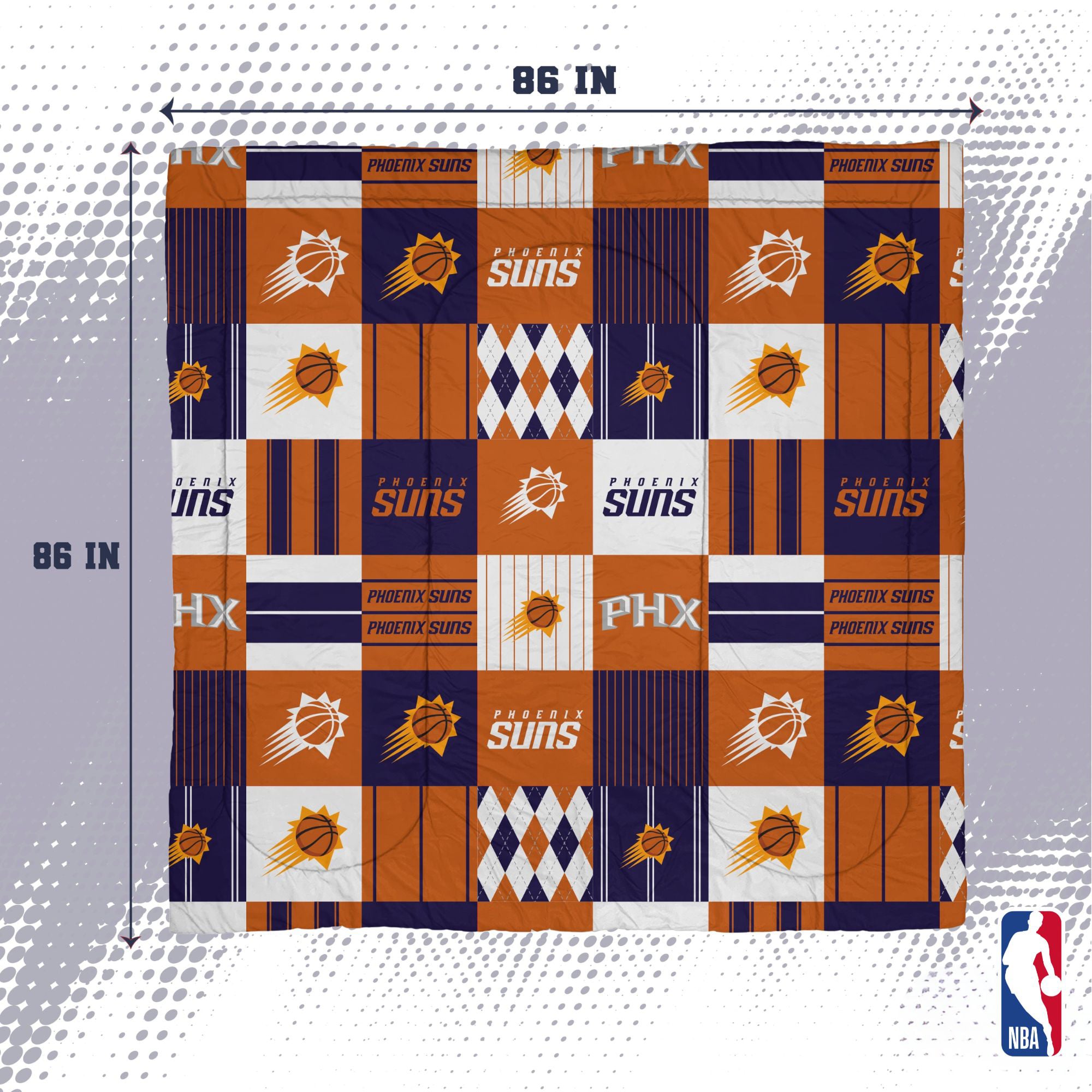 Ensemble de literie trois pièces à carreaux patchwork Pegasus Phoenix Suns, format grand/queen.