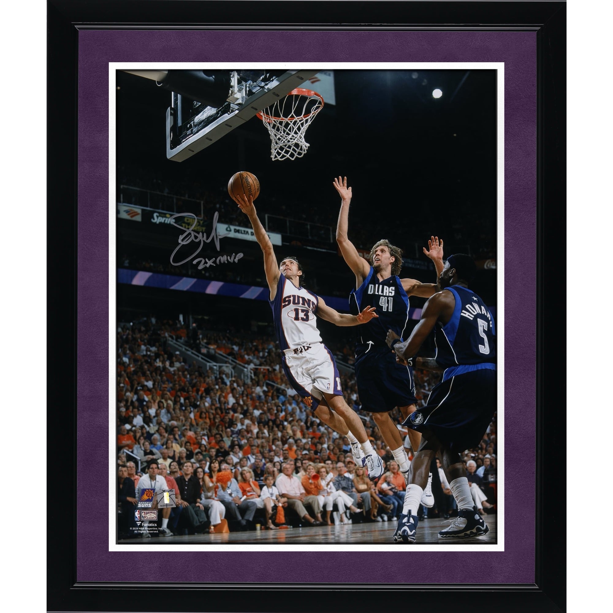 Steve Nash Phoenix Suns Autographed 16" x 20" Layup vs. Dallas Mavericks Photograph with "2x MVP" Inscription
