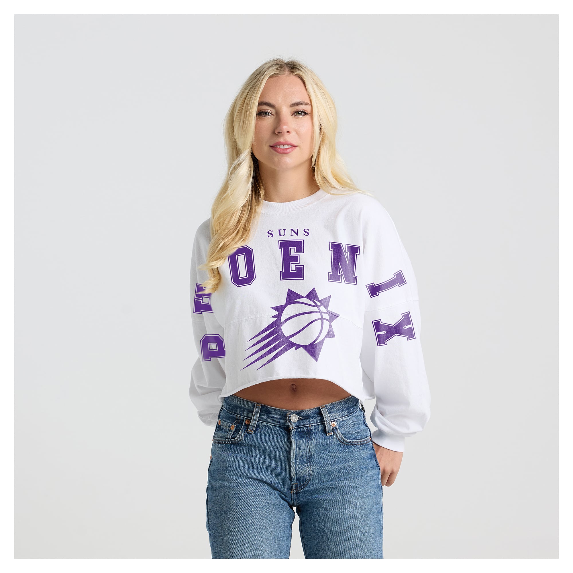 Women's Fanatics White Phoenix Suns Spirit Jersey Cropped Crew Neck Sweatshirt