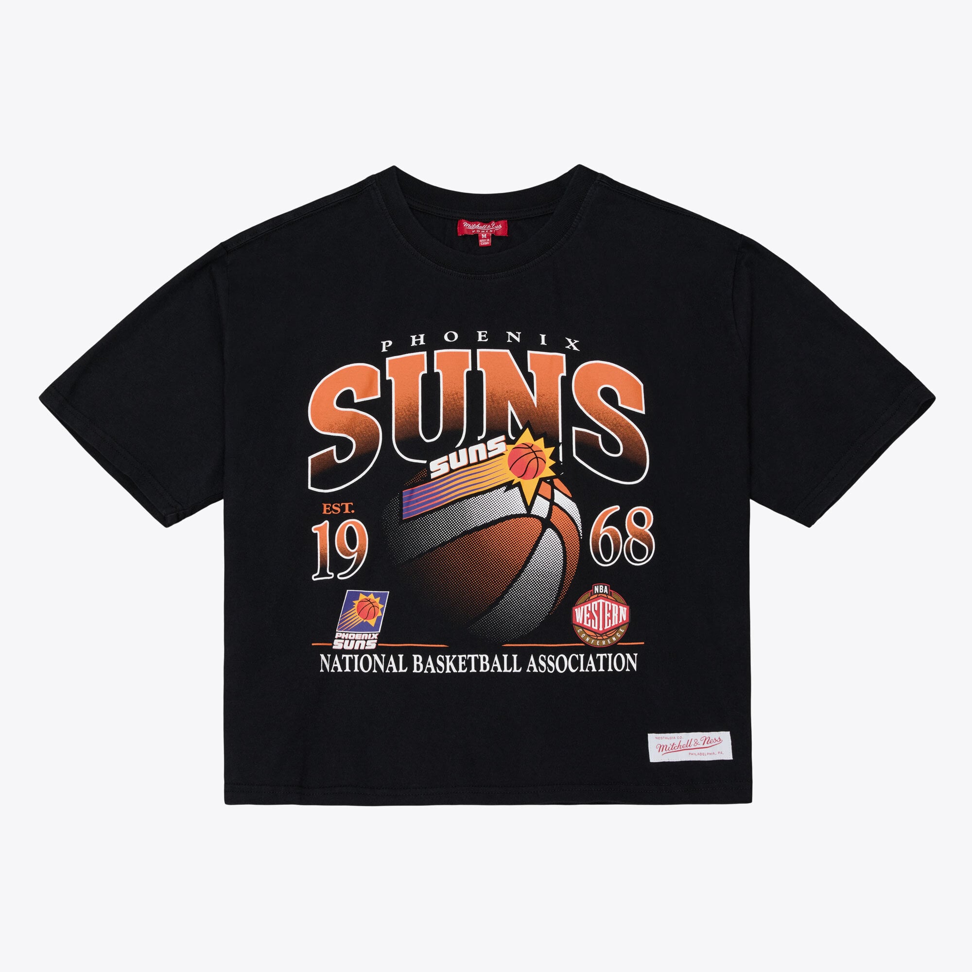 T-shirt court à imprimé graphique noir Phoenix Suns pour femme de Mitchell & Ness