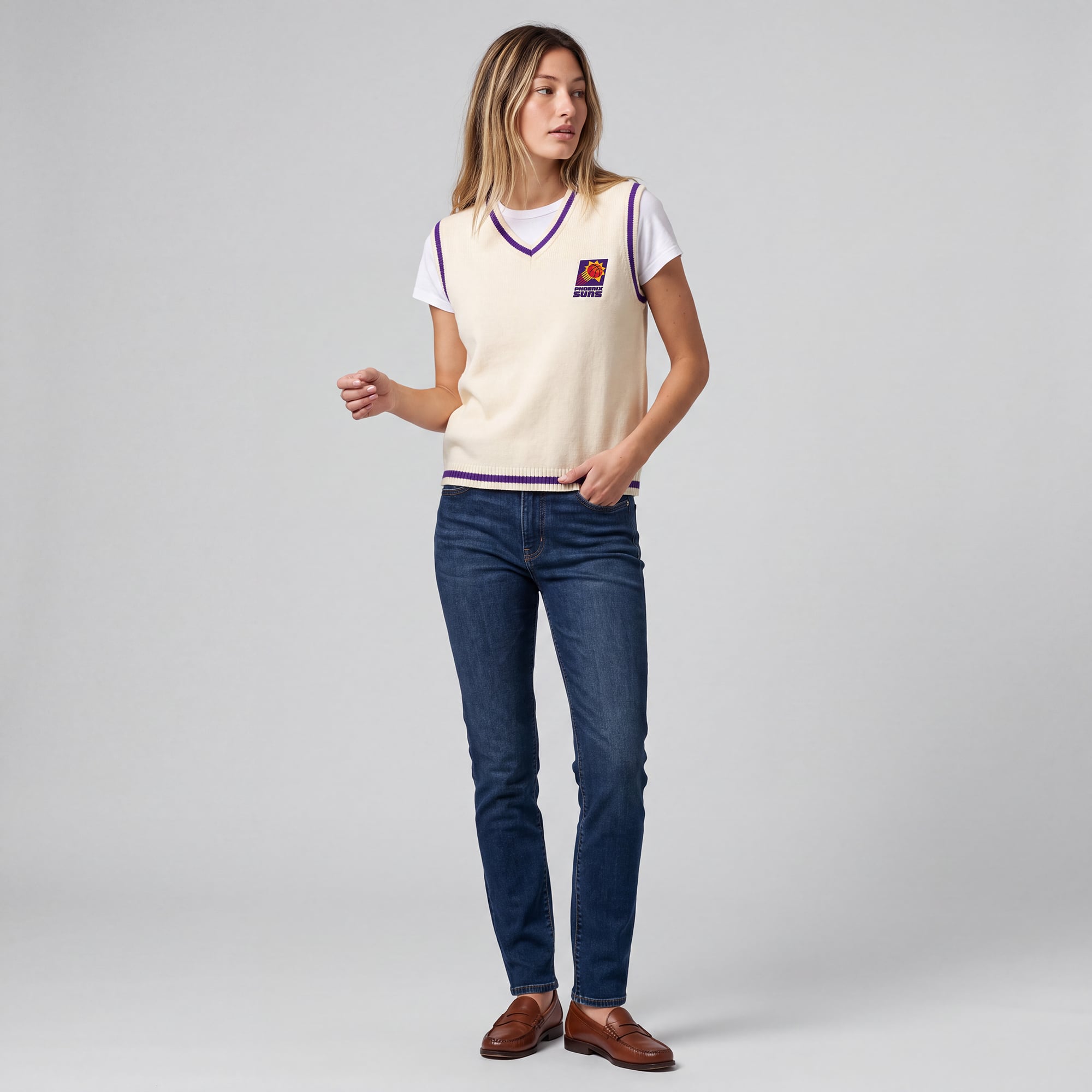 Gilet sans manches Mitchell & Ness crème Phoenix Suns Retro Roots pour femme