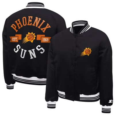  Phoenix Suns Starter Women's Printed Logo Cropped Satin Varsity Full-Snap Jacket - Black
