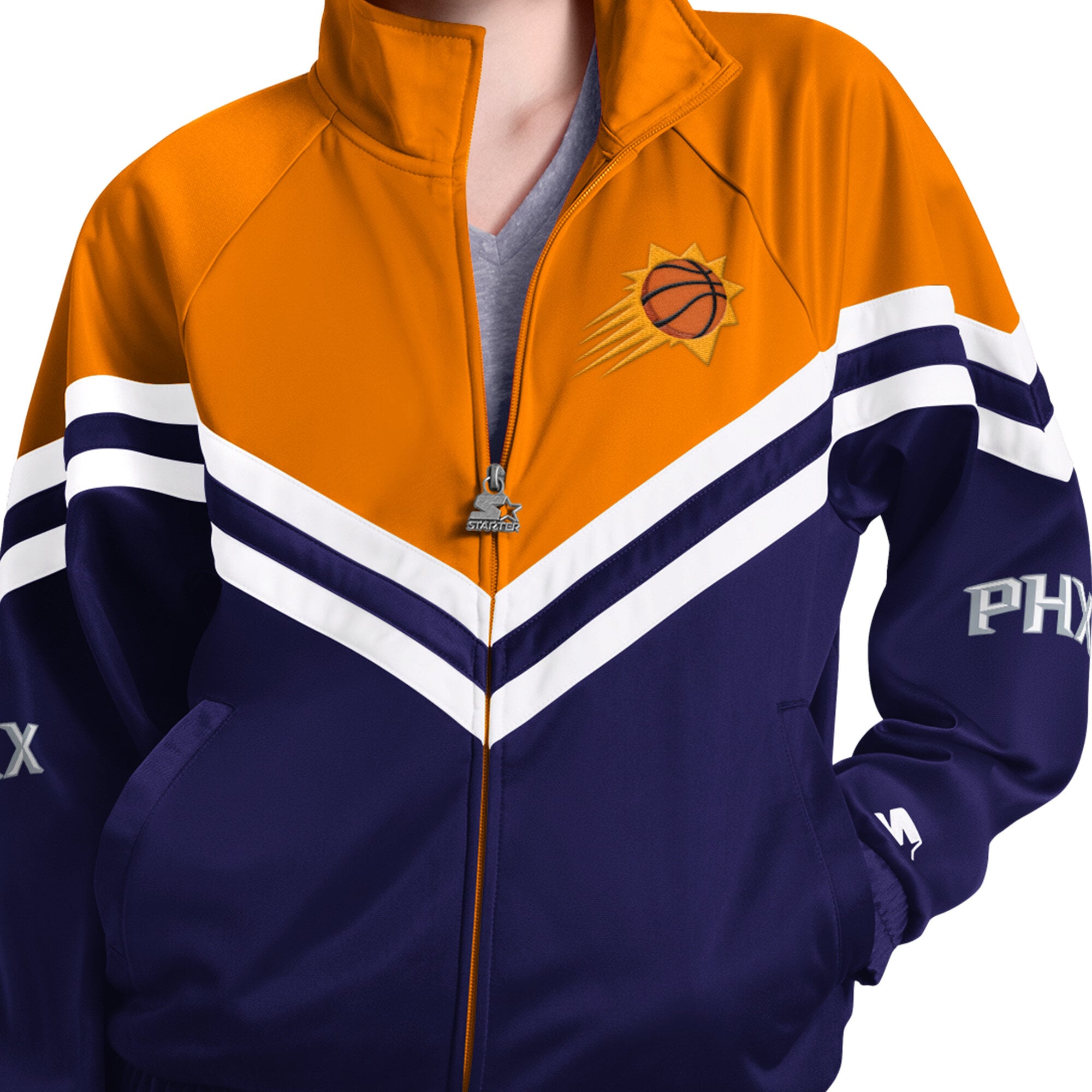 Veste de survêtement raglan zippée Starter violette pour femme, modèle Phoenix Suns Fan Club