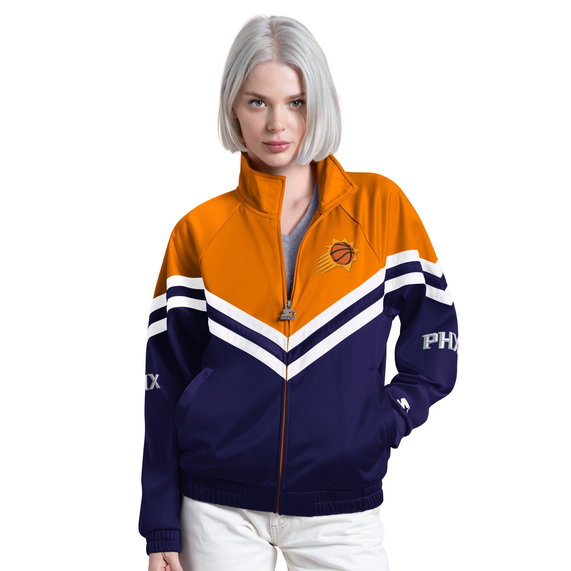 Veste de survêtement raglan zippée Starter violette pour femme, modèle Phoenix Suns Fan Club