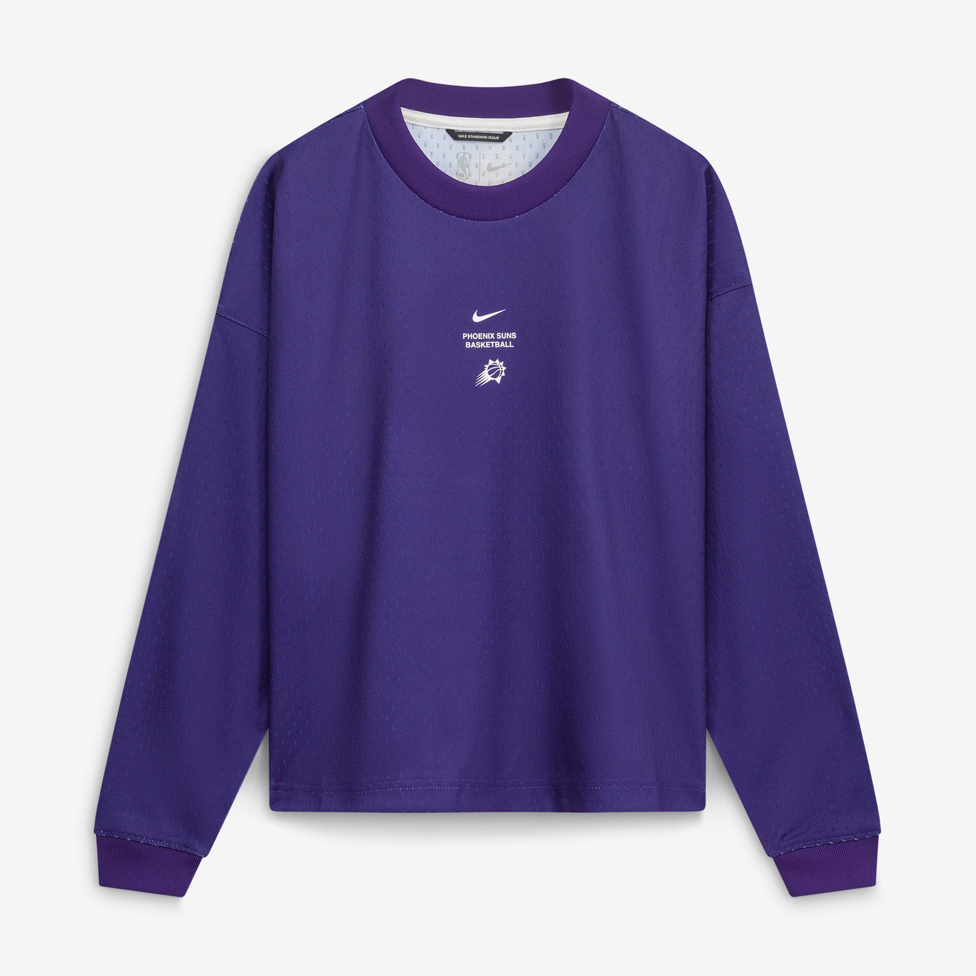 T-shirt à manches longues Nike Phoenix Suns violet pour enfant, édition standard 2026, performance d'avant-match