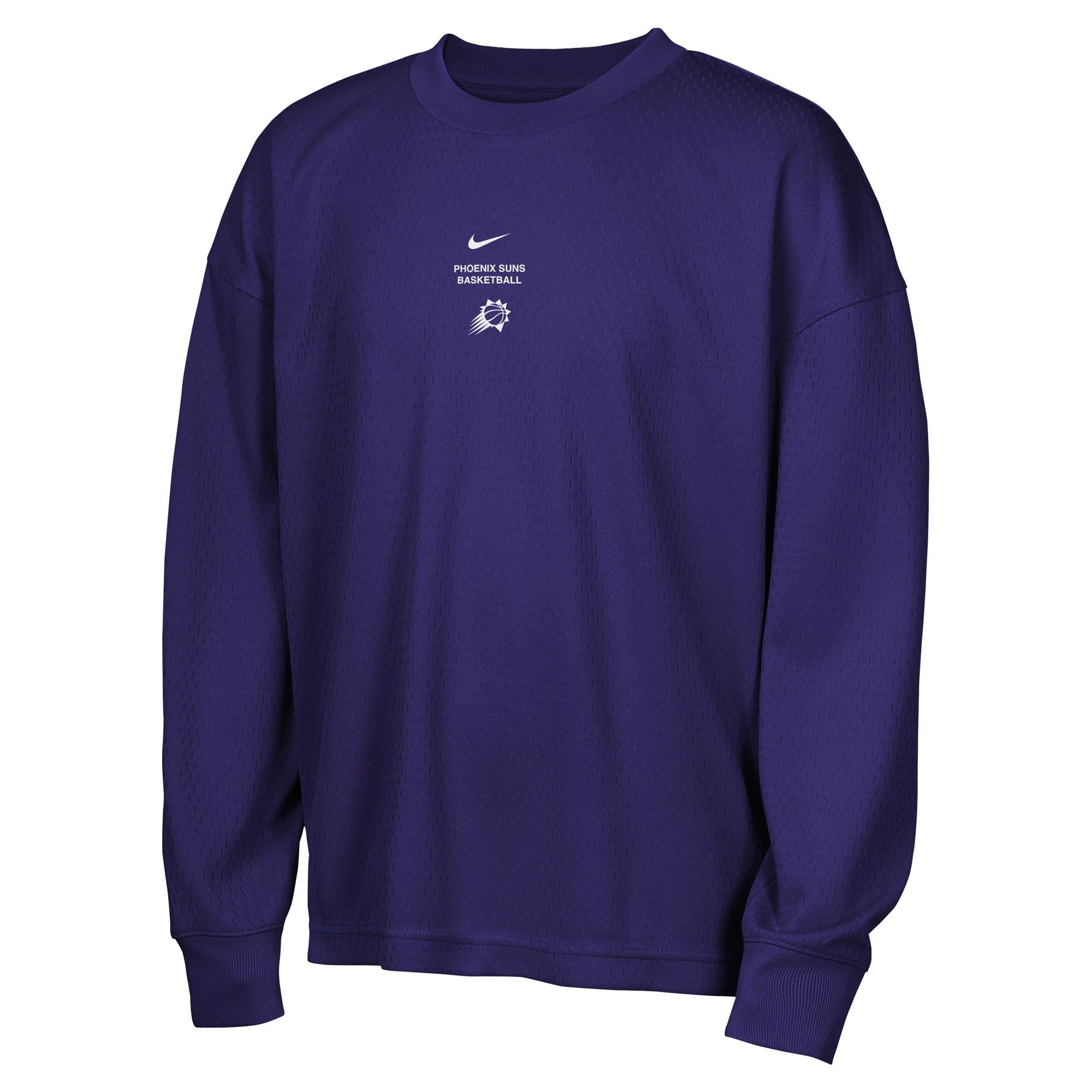 T-shirt à manches longues Nike Phoenix Suns violet pour enfant, édition standard 2026, performance d'avant-match
