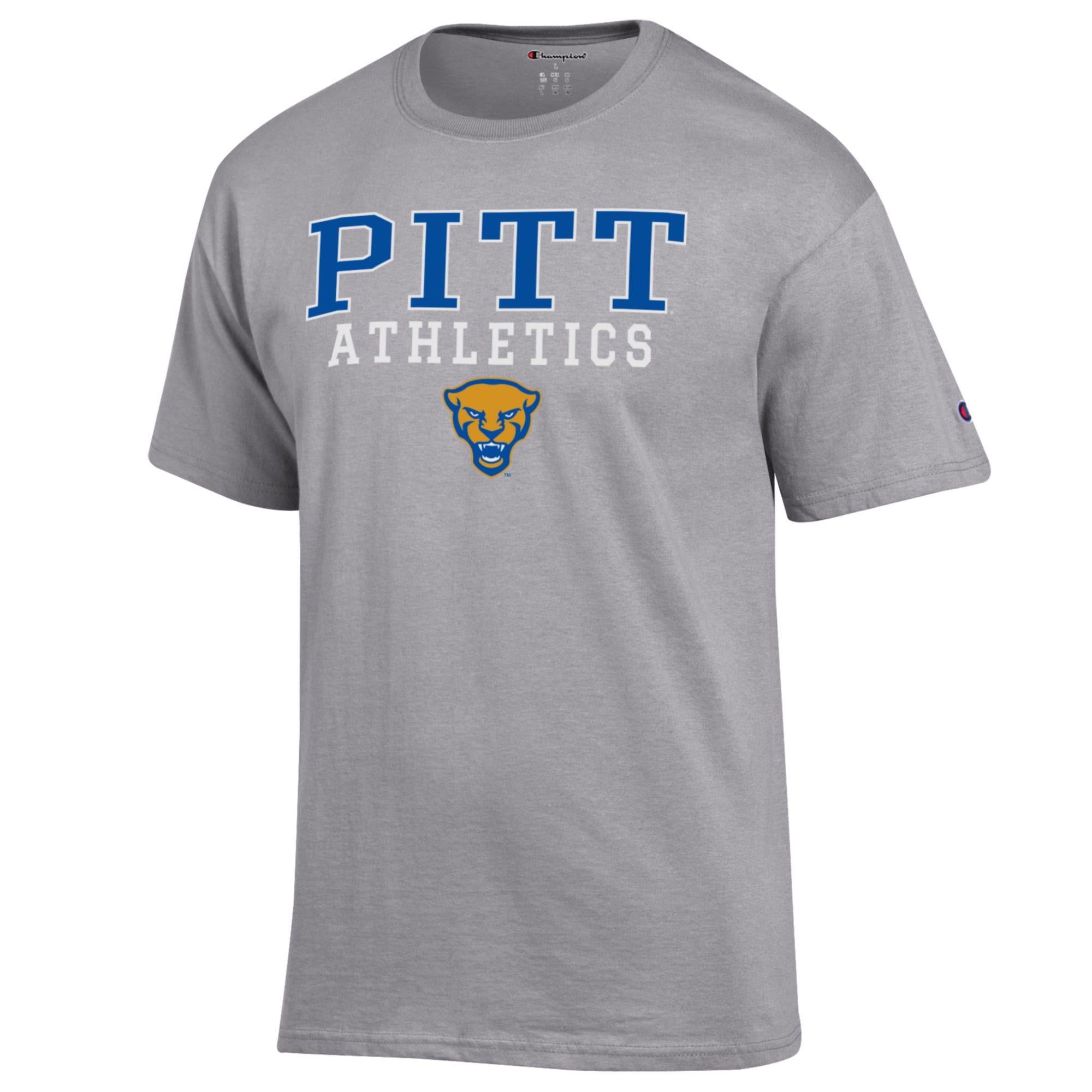 Men's Champion Gray Pitt Panthers Athletics Logo Stack T-Shirt