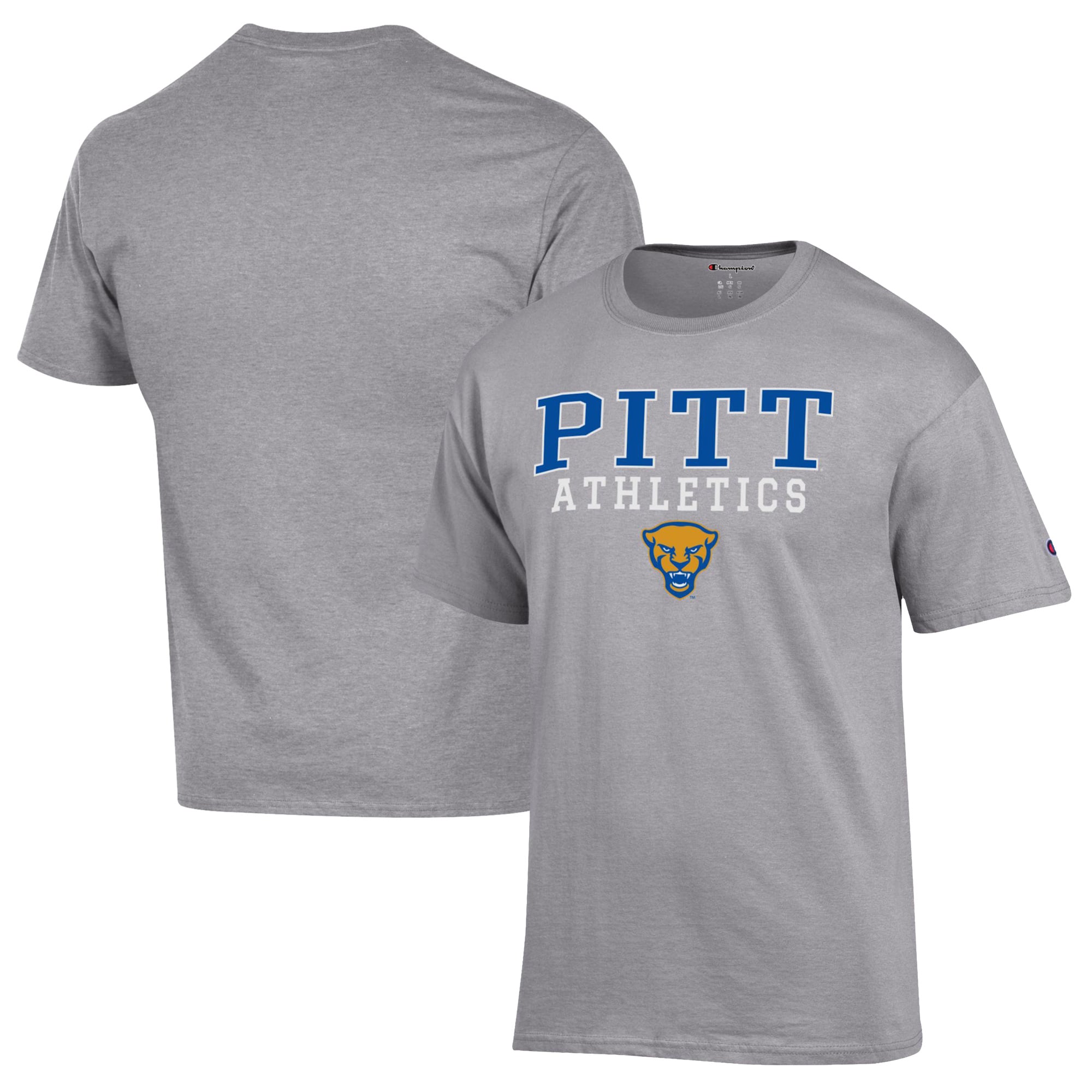 Men's Champion  Gray Pitt Panthers Athletics Logo Stack T-Shirt