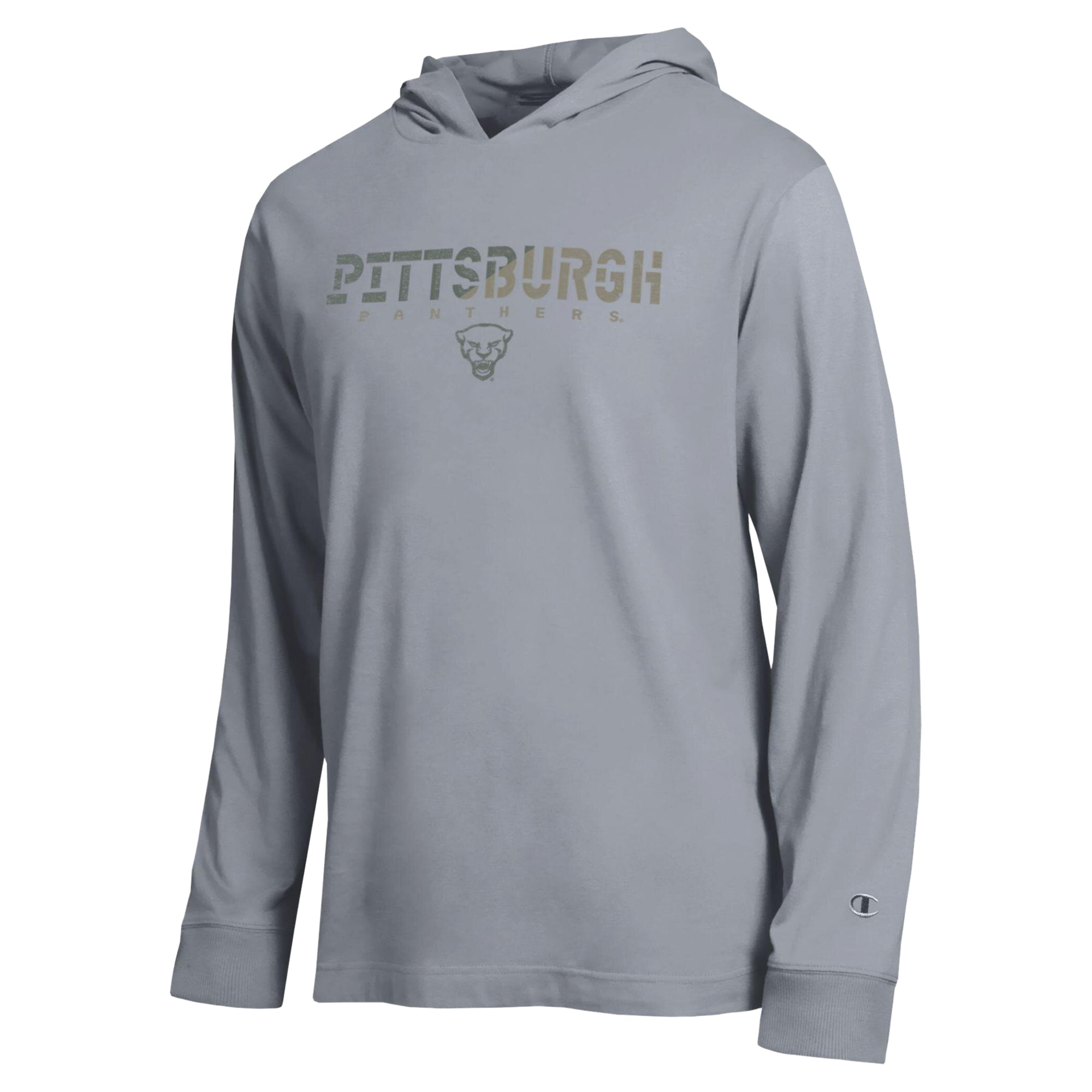 Men's Champion  Gray Pitt Panthers Operation Hat Trick Flag Hooded Long Sleeve T-Shirt