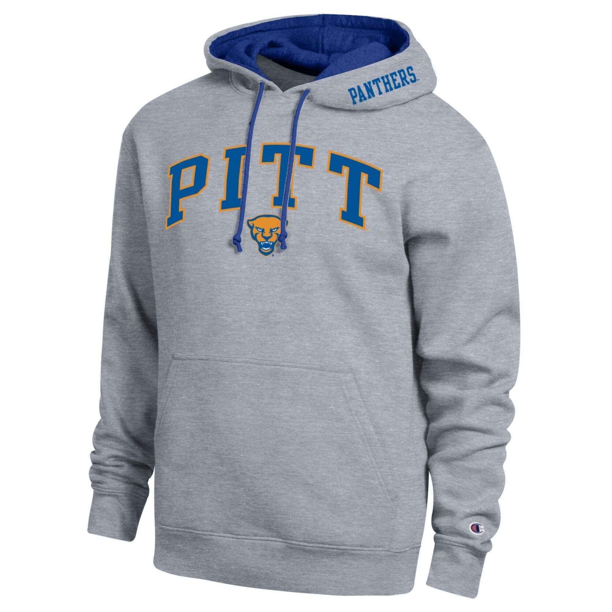 Men's Champion  Heather Gray Pitt Panthers Arch Tackle Twill Hoodie