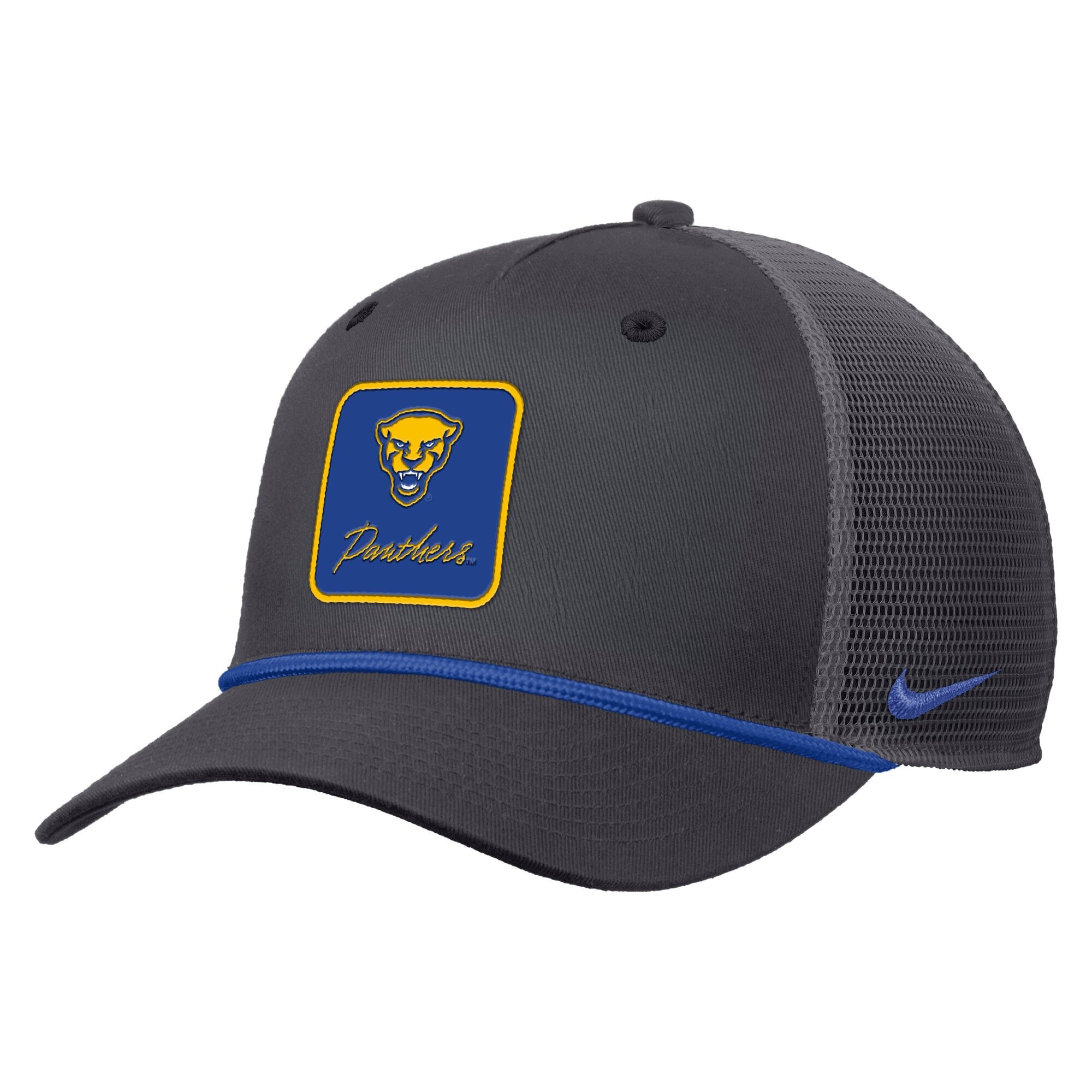 Casquette trucker ajustable Nike Pitt Panthers Primetime Logo Script Rise Rope pour homme, couleur anthracite
