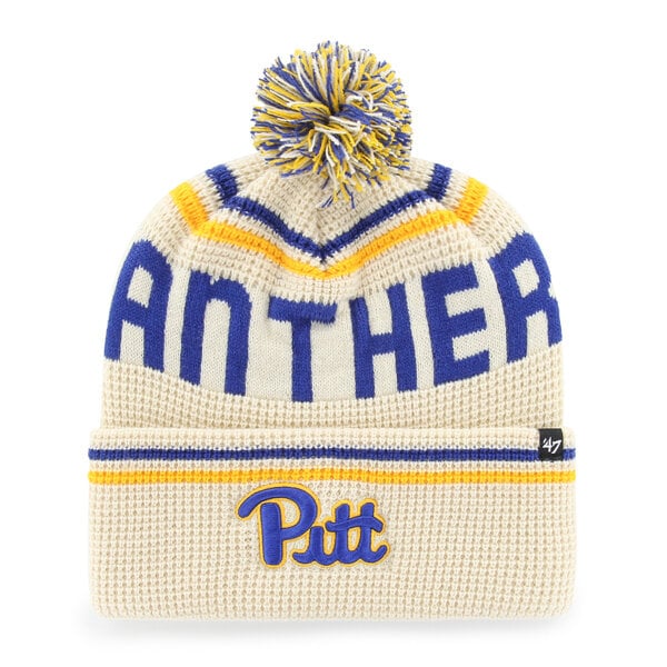 Bonnet unisexe '47 crème Pitt Panthers Quattrle en maille gaufrée à revers avec pompon
