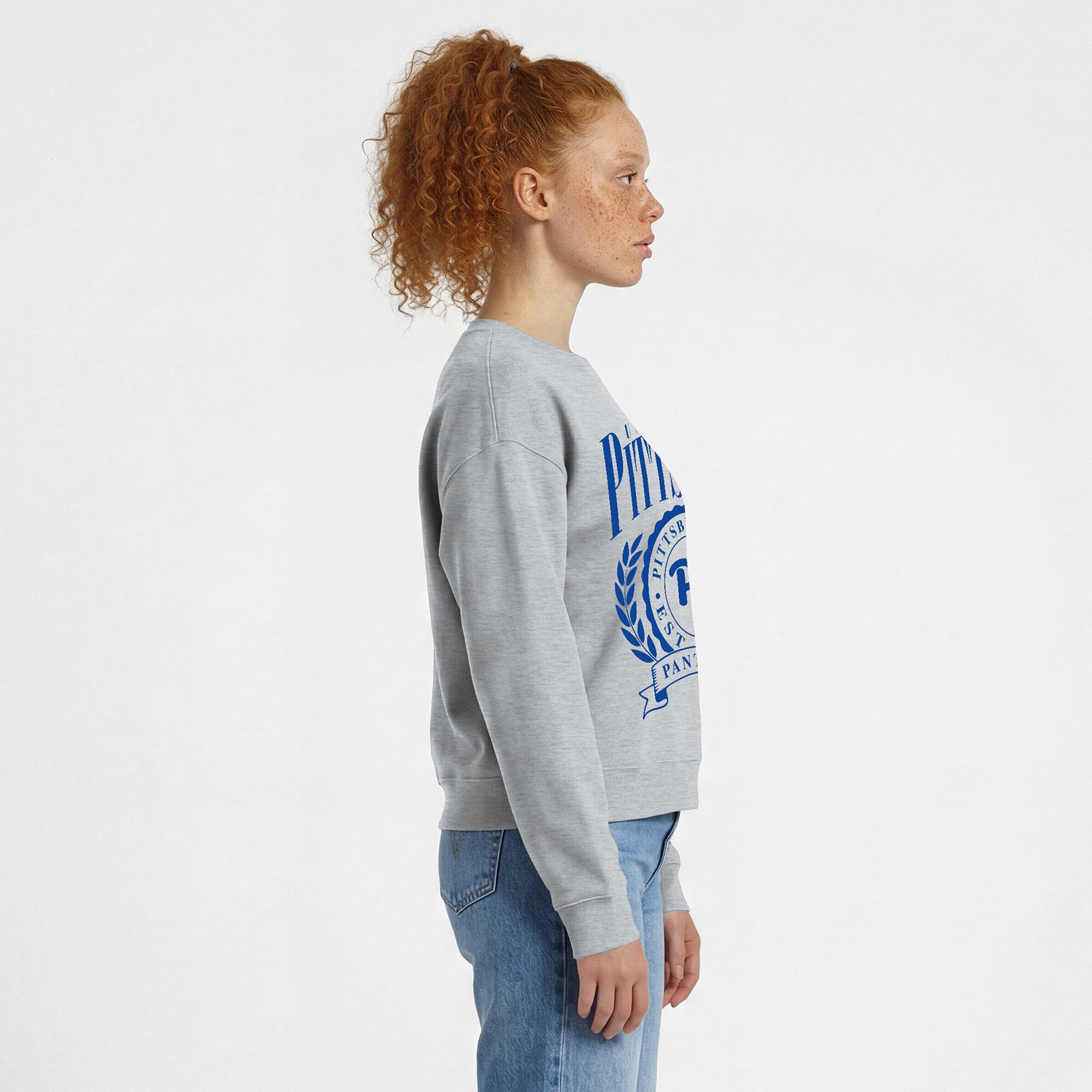 Women's Champion Heather Gray Pitt Panthers Academic Crest Powerblend Crewneck Sweatshirt