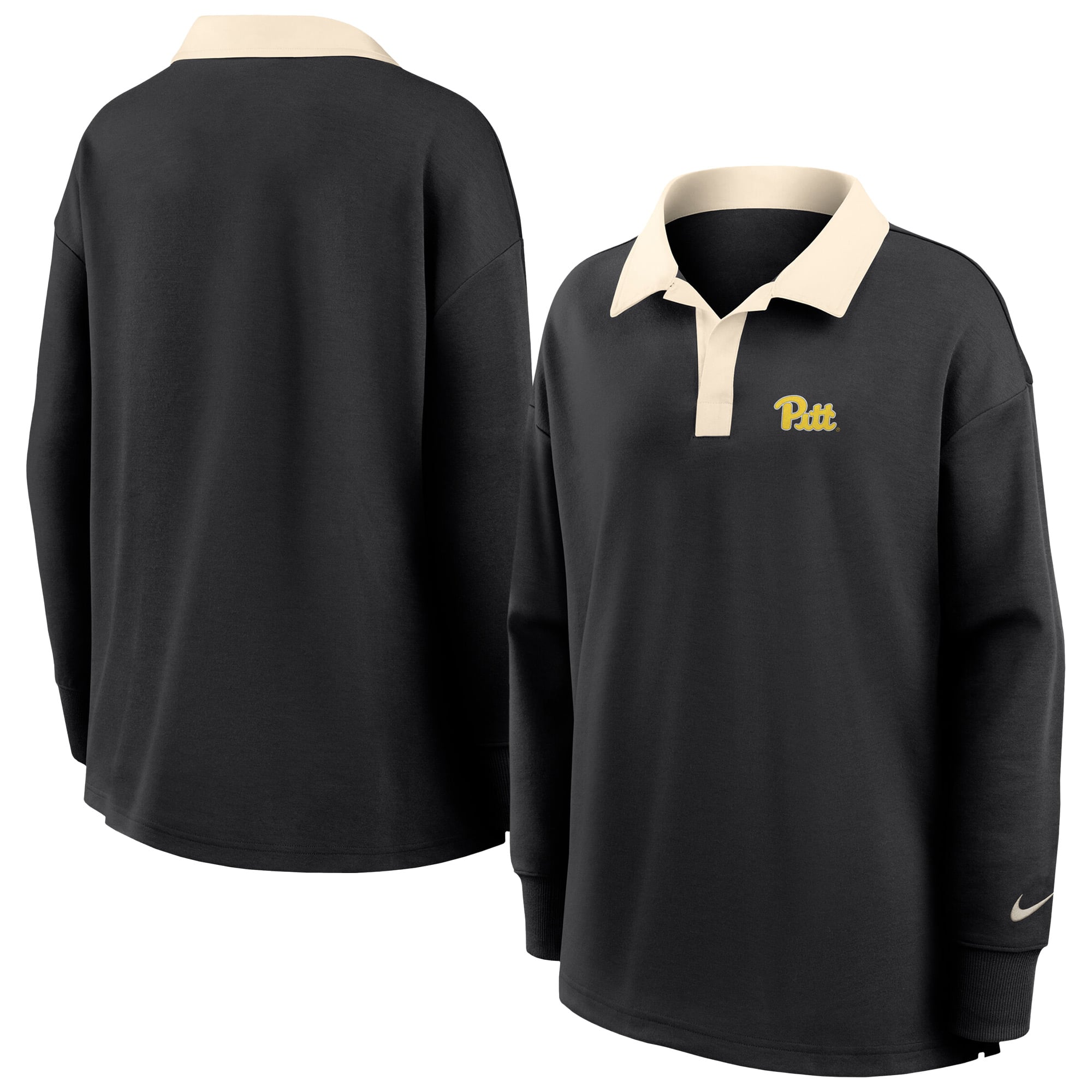 Women's Nike Black Pitt Panthers Oversized Dri-FIT Long Sleeve V-Neck Polo