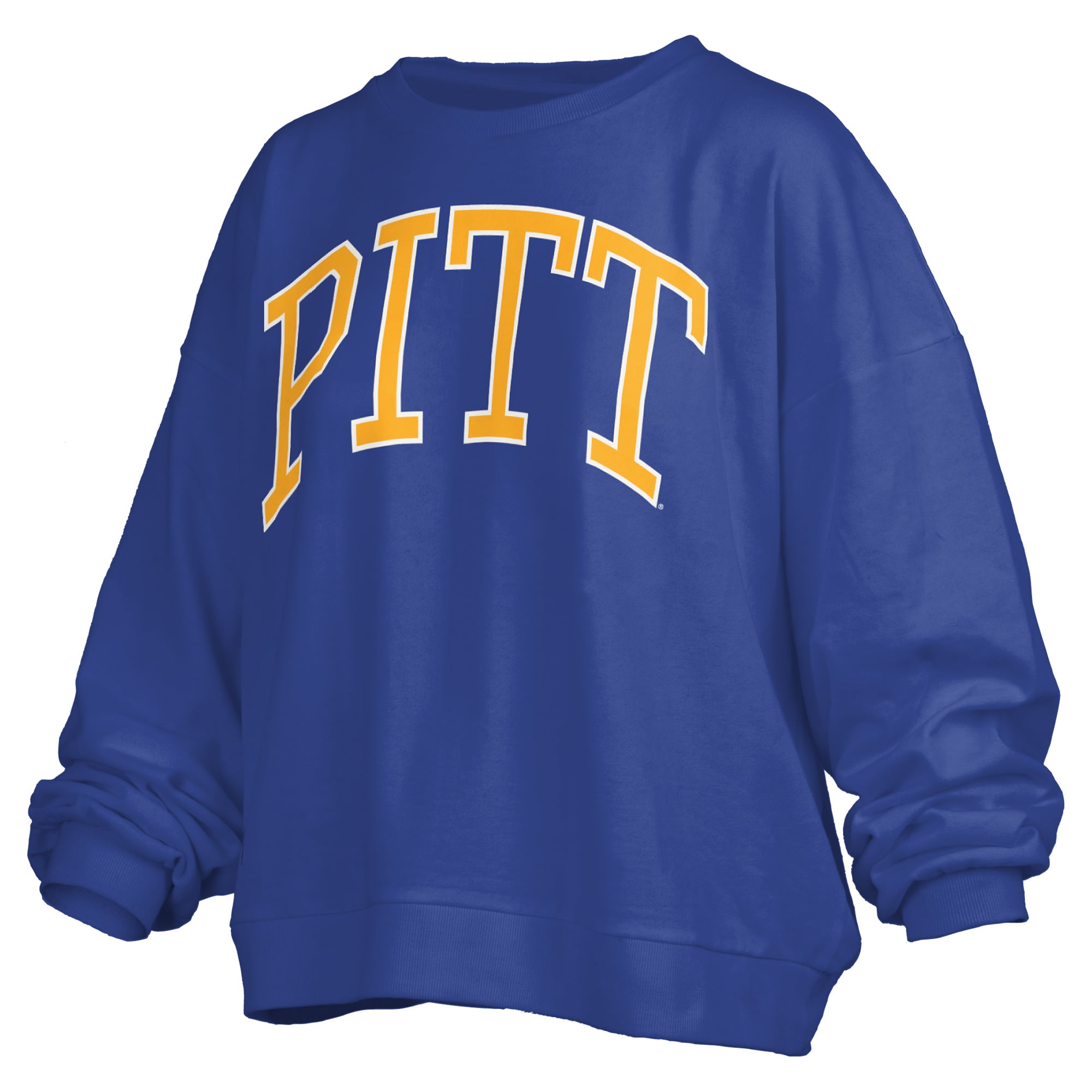 Women's Pressbox Royal Pitt Panthers Oversized Janise Arch Over Logo Fleece Sweatshirt