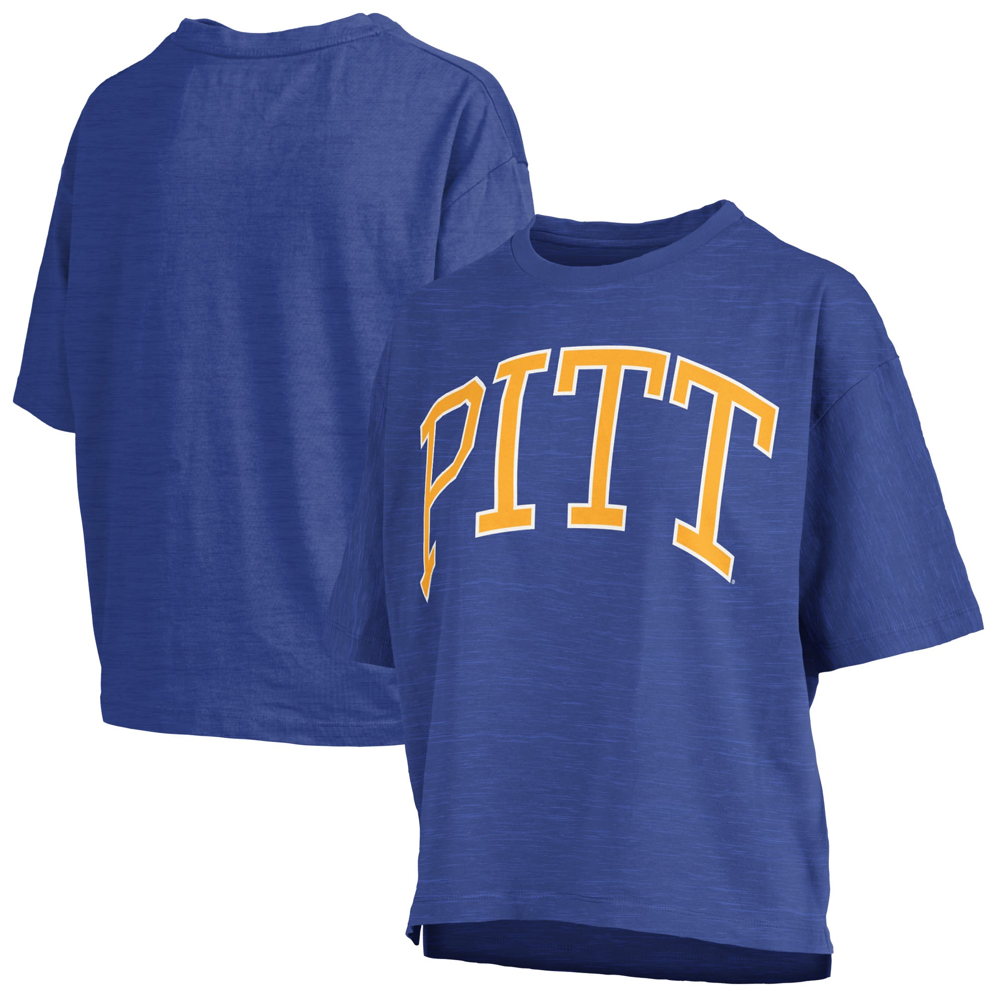 Women's Pressbox Royal Pitt Panthers Oversized Nelson Arch Over Logo Slub T-Shirt